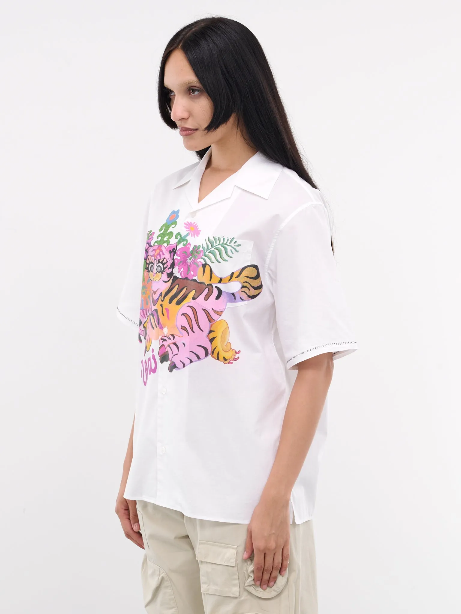 White Graphic Button-Up Shirt (CAMA0587SP-USCW80-WHITE-PRINTE) sold by lorenzo product image thumbnail 2