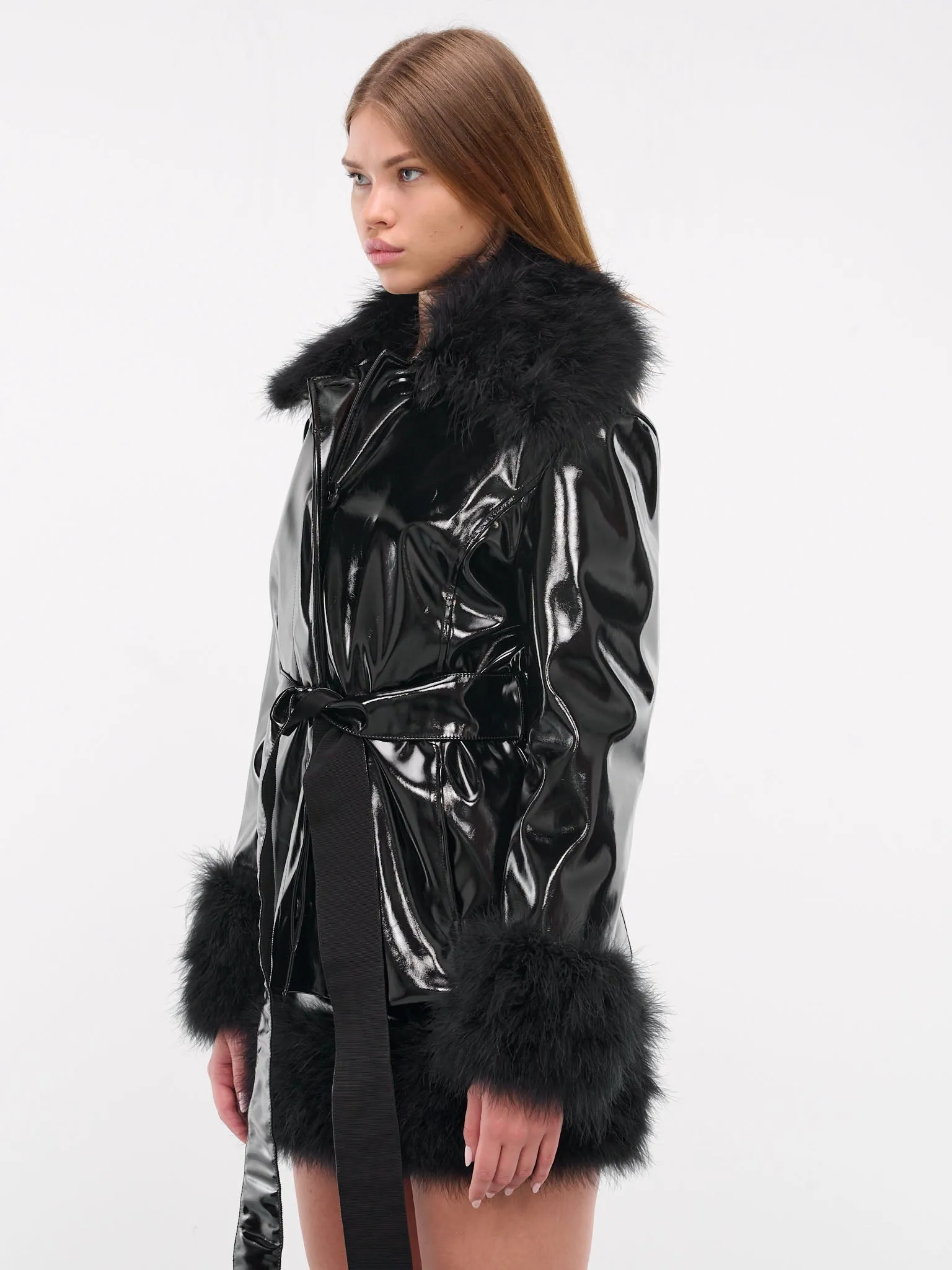 Patent Faux Leather Coat (A42-2S078A-BLACK) sold by lorenzo product image thumbnail 2