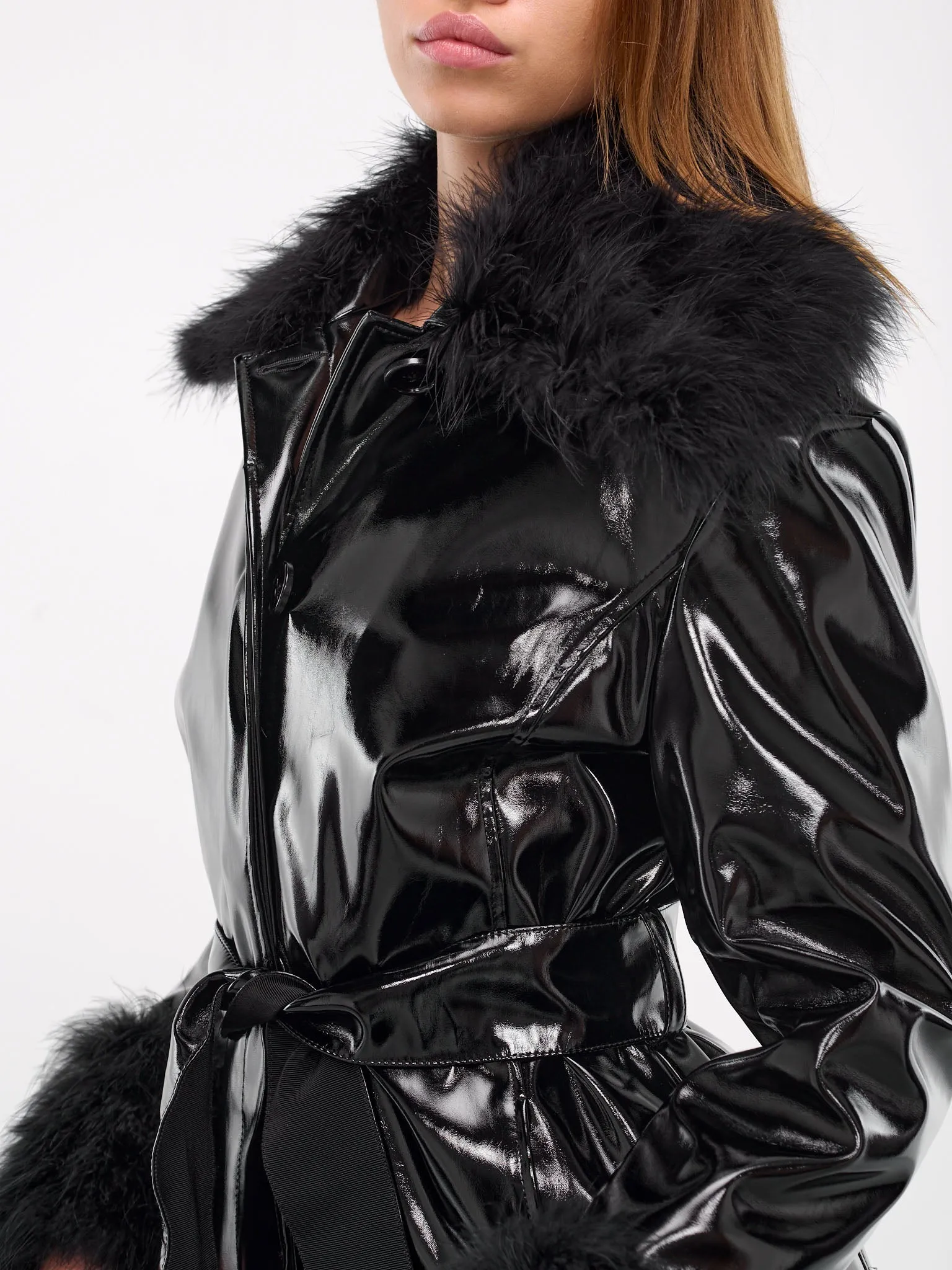 Patent Faux Leather Coat (A42-2S078A-BLACK) sold by lorenzo product image thumbnail 4