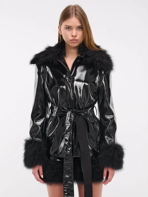 Patent Faux Leather Coat (A42-2S078A-BLACK) sold by lorenzo