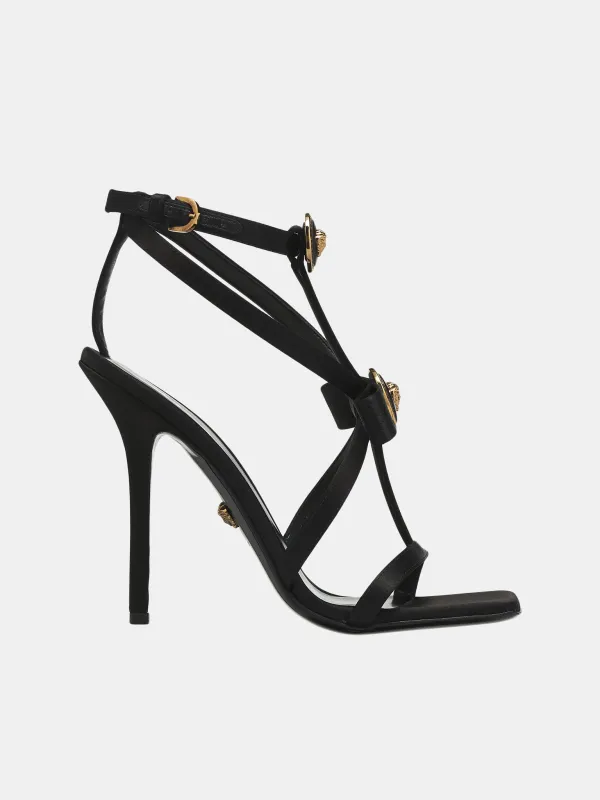 Gianni Ribbon Cage Sandals (1013013-1B00V-BLACK-GOLD) sold by lorenzo