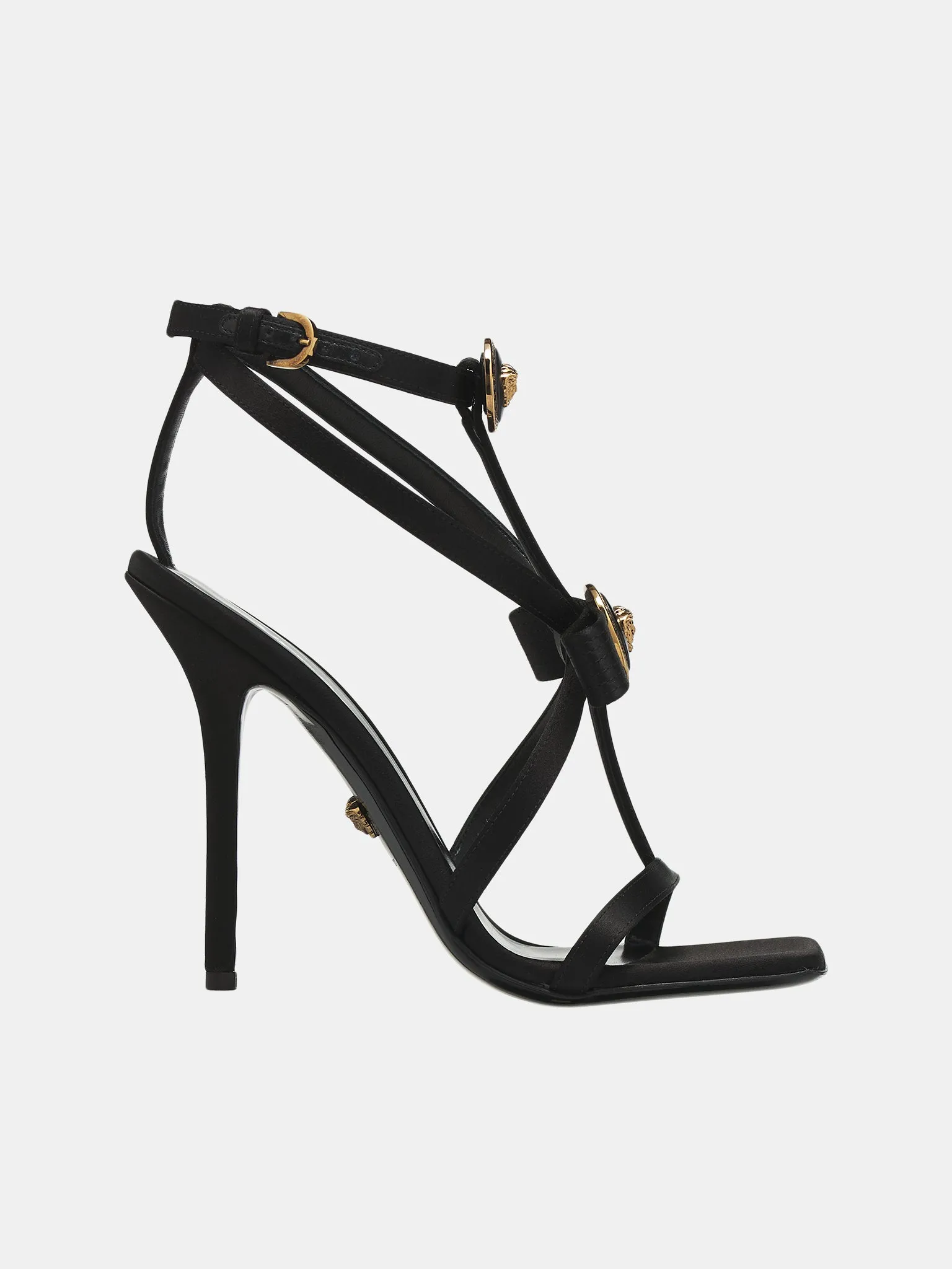 Gianni Ribbon Cage Sandals (1013013-1B00V-BLACK-GOLD) sold by lorenzo