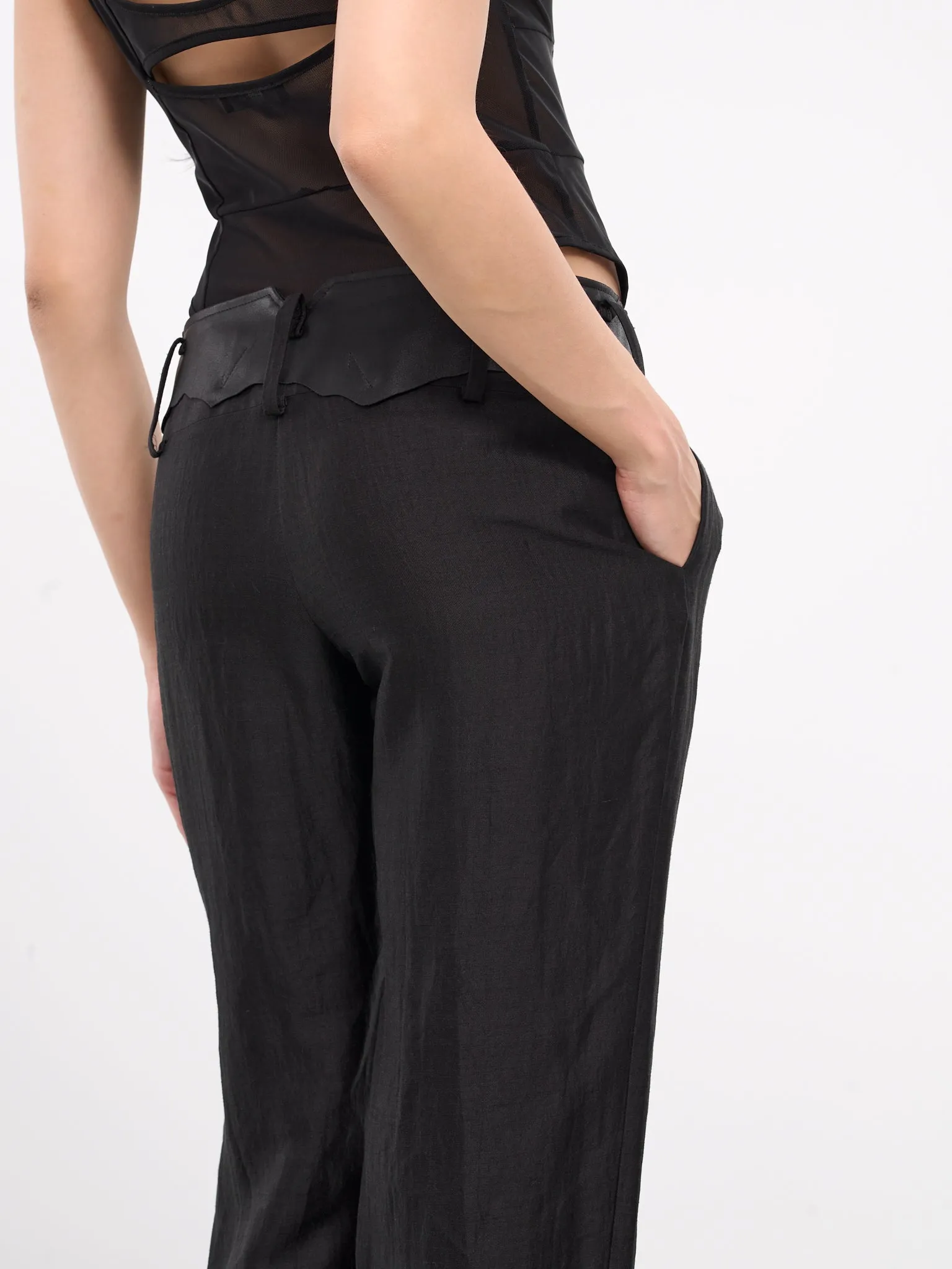 Gabardine Leather Detail Pants (FS-P13-308-1-BLACK) sold by lorenzo product image thumbnail 4