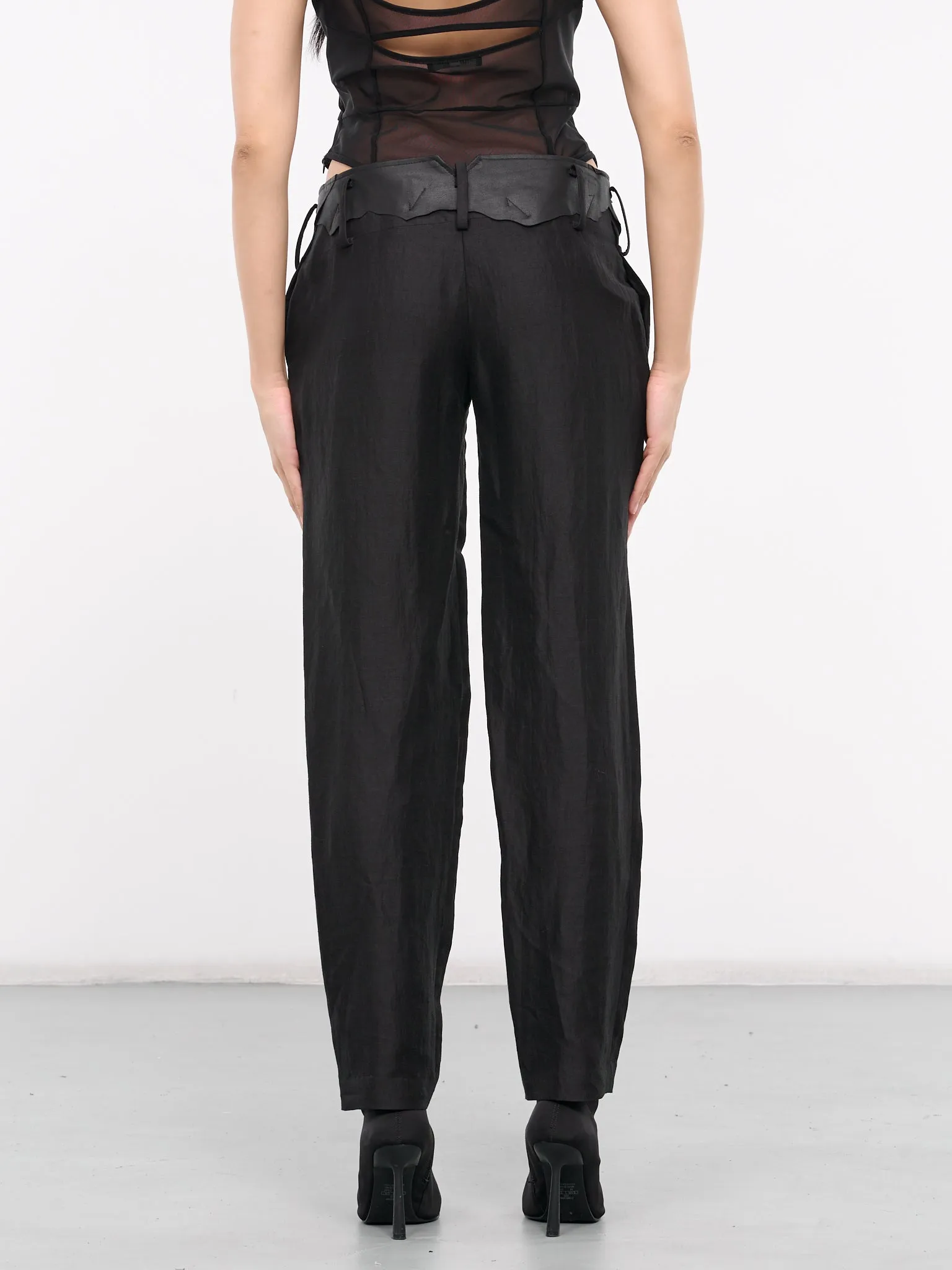 Gabardine Leather Detail Pants (FS-P13-308-1-BLACK) sold by lorenzo product image thumbnail 3