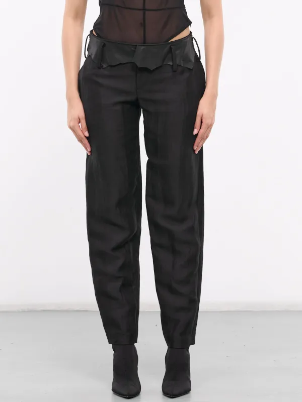 Gabardine Leather Detail Pants (FS-P13-308-1-BLACK) sold by lorenzo