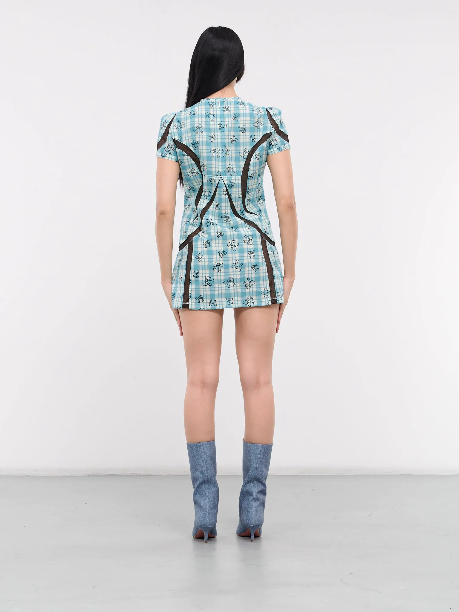 Mini Space Dress (056-BLUE-CHECK-W-BOWS) sold by lorenzo product image thumbnail 3