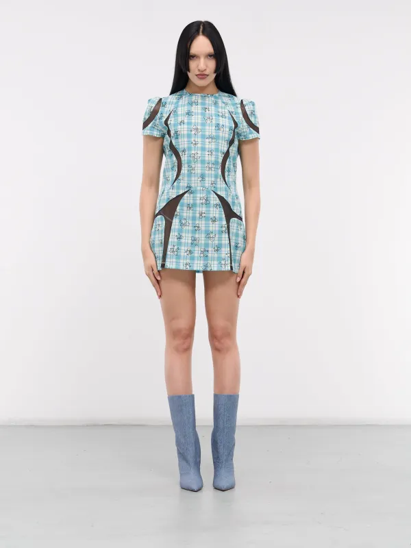 Mini Space Dress (056-BLUE-CHECK-W-BOWS) made by Ashley Williams
