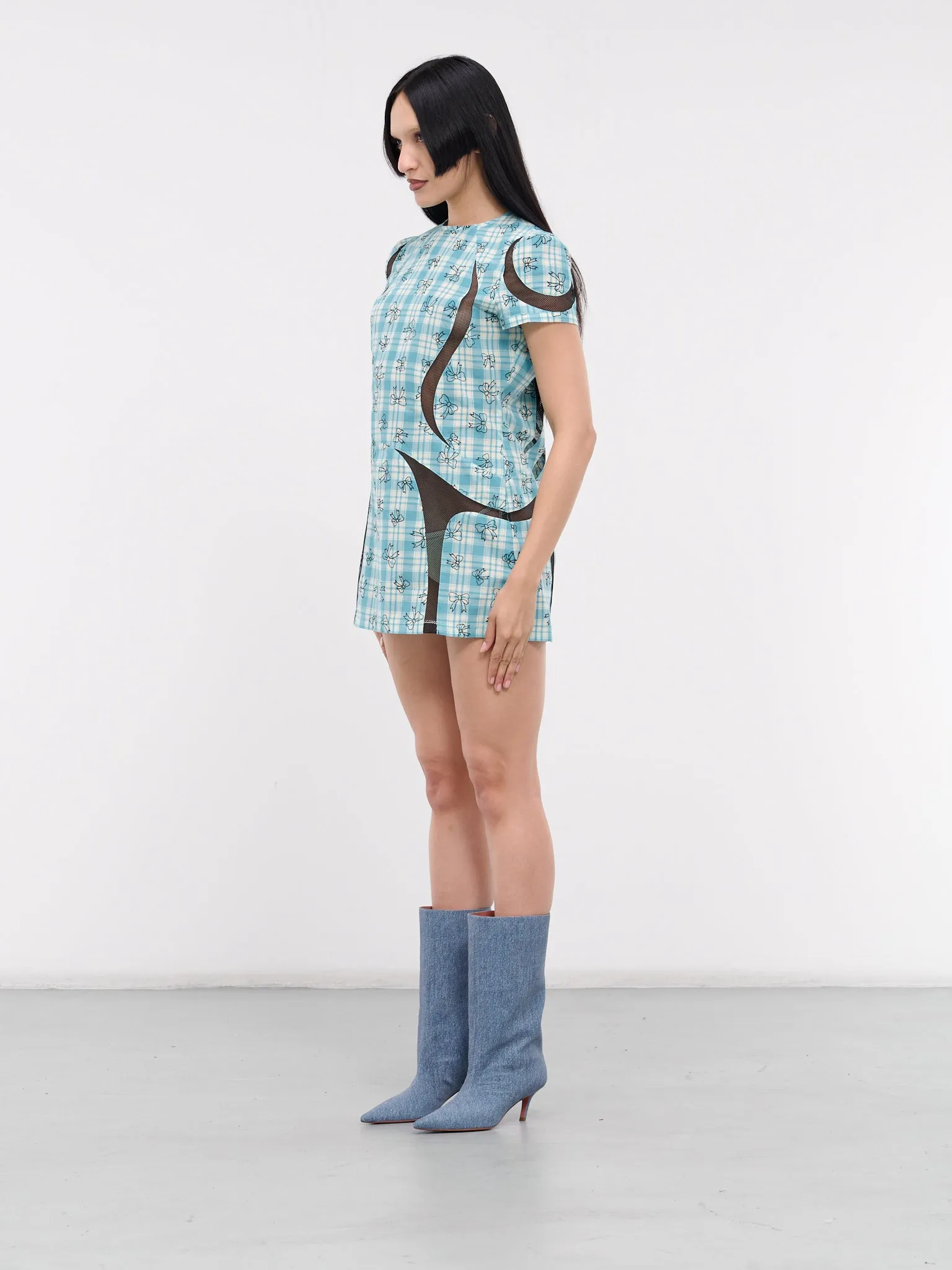 Mini Space Dress (056-BLUE-CHECK-W-BOWS) sold by lorenzo product image thumbnail 2