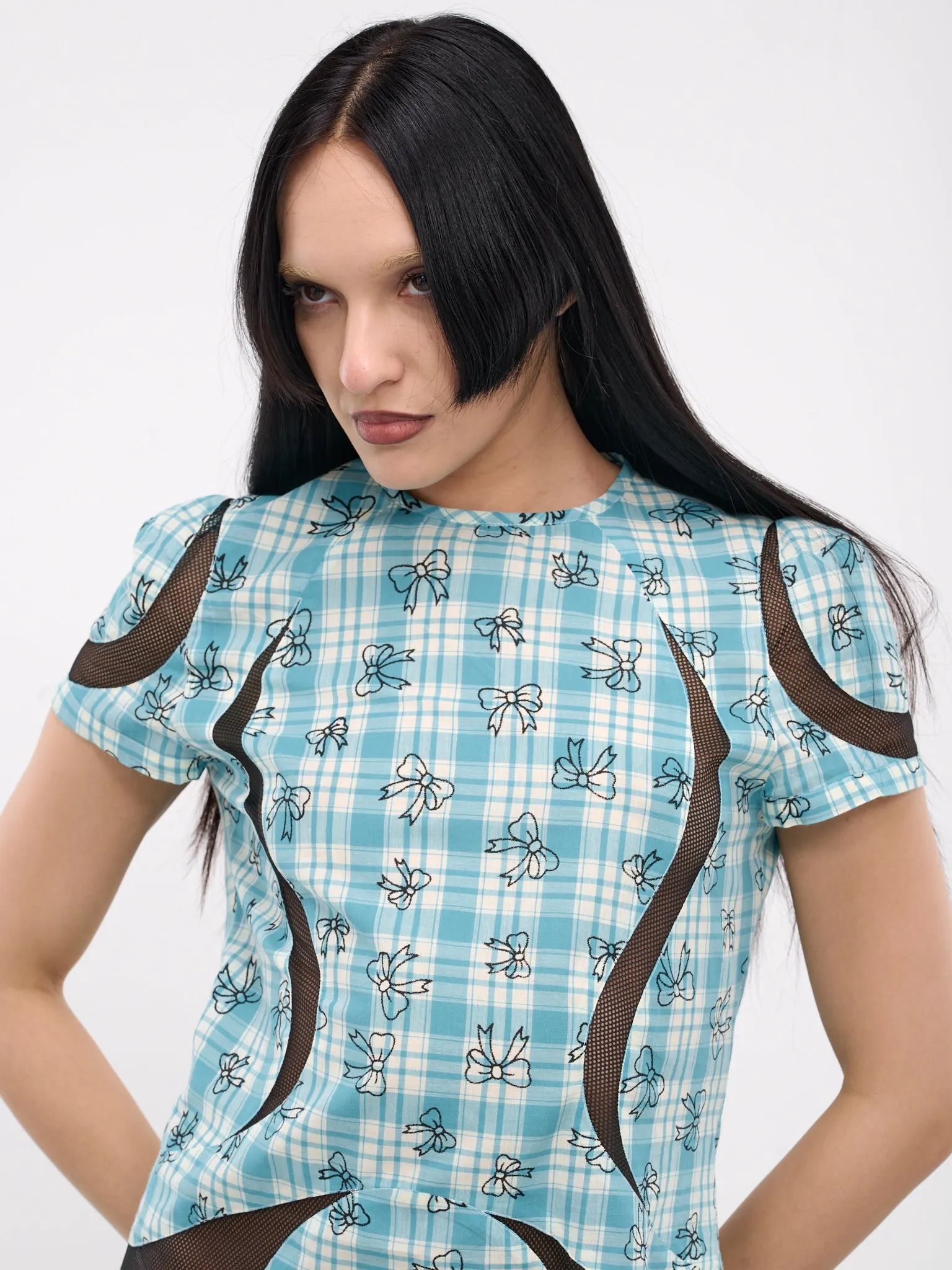 Mini Space Dress (056-BLUE-CHECK-W-BOWS) sold by lorenzo product image thumbnail 5