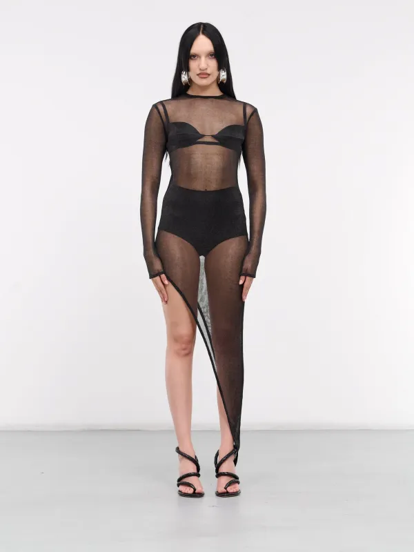 Boat Neck Slanted Mesh Dress (BNSMD-BLACK) sold by lorenzo