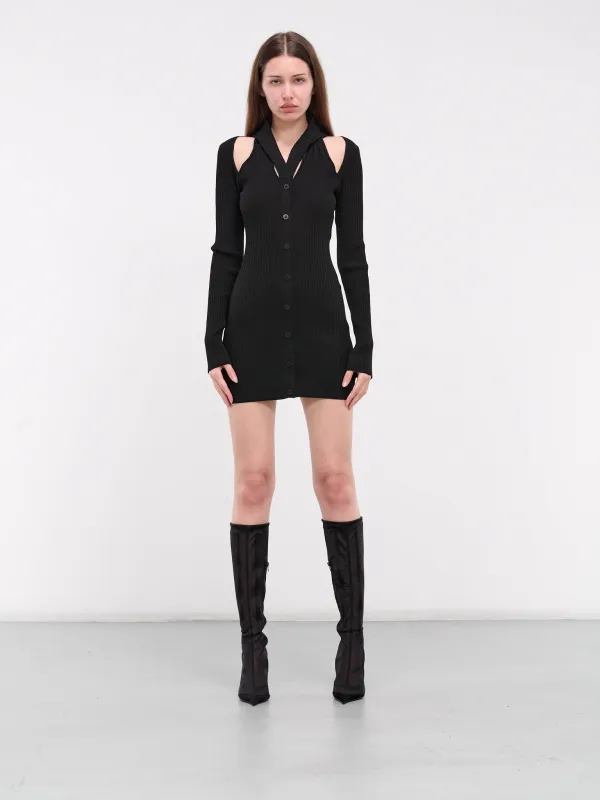 Rib-Knit Mini Dress (DR098894730473-BLACK) sold by lorenzo
