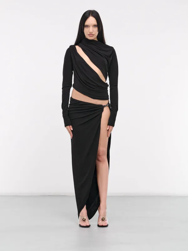 Framed Drape Slice Dress (24013172-BLACK) sold by lorenzo
