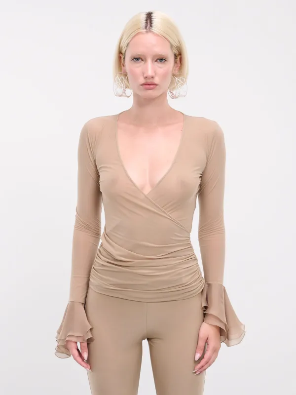 Chiffon Ruffle Top (4C053A-N0824-ALMOND) sold by lorenzo