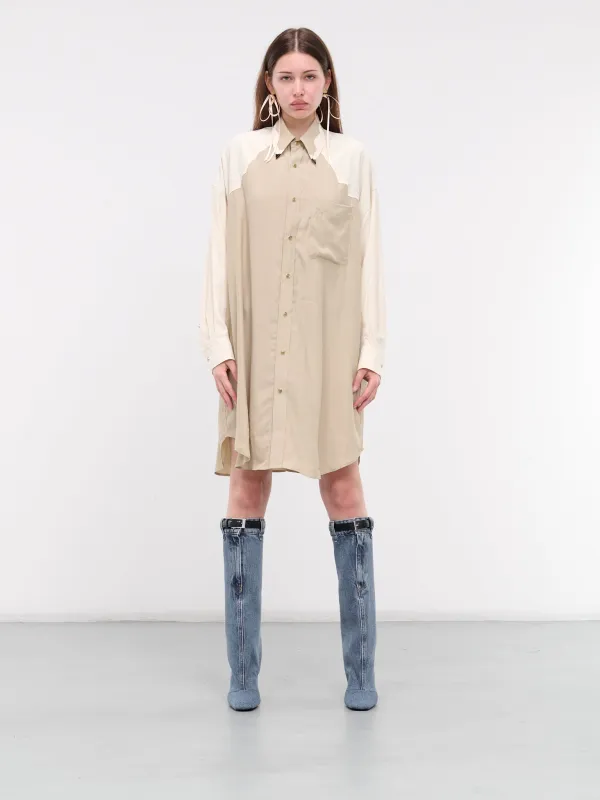 Color Blocked Shirt Dress (TZ241-FH977-E-BEIGE) sold by lorenzo