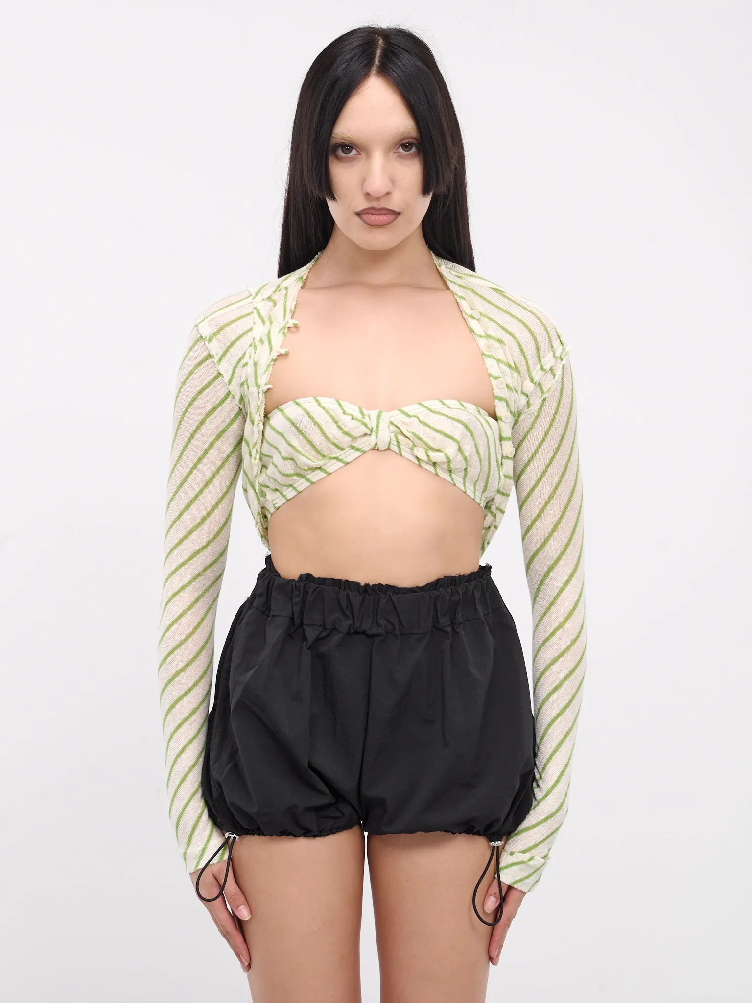 Striper Bolero Cardigan (BOLERO-GREEN-WHITE-STRIPE) sold by lorenzo