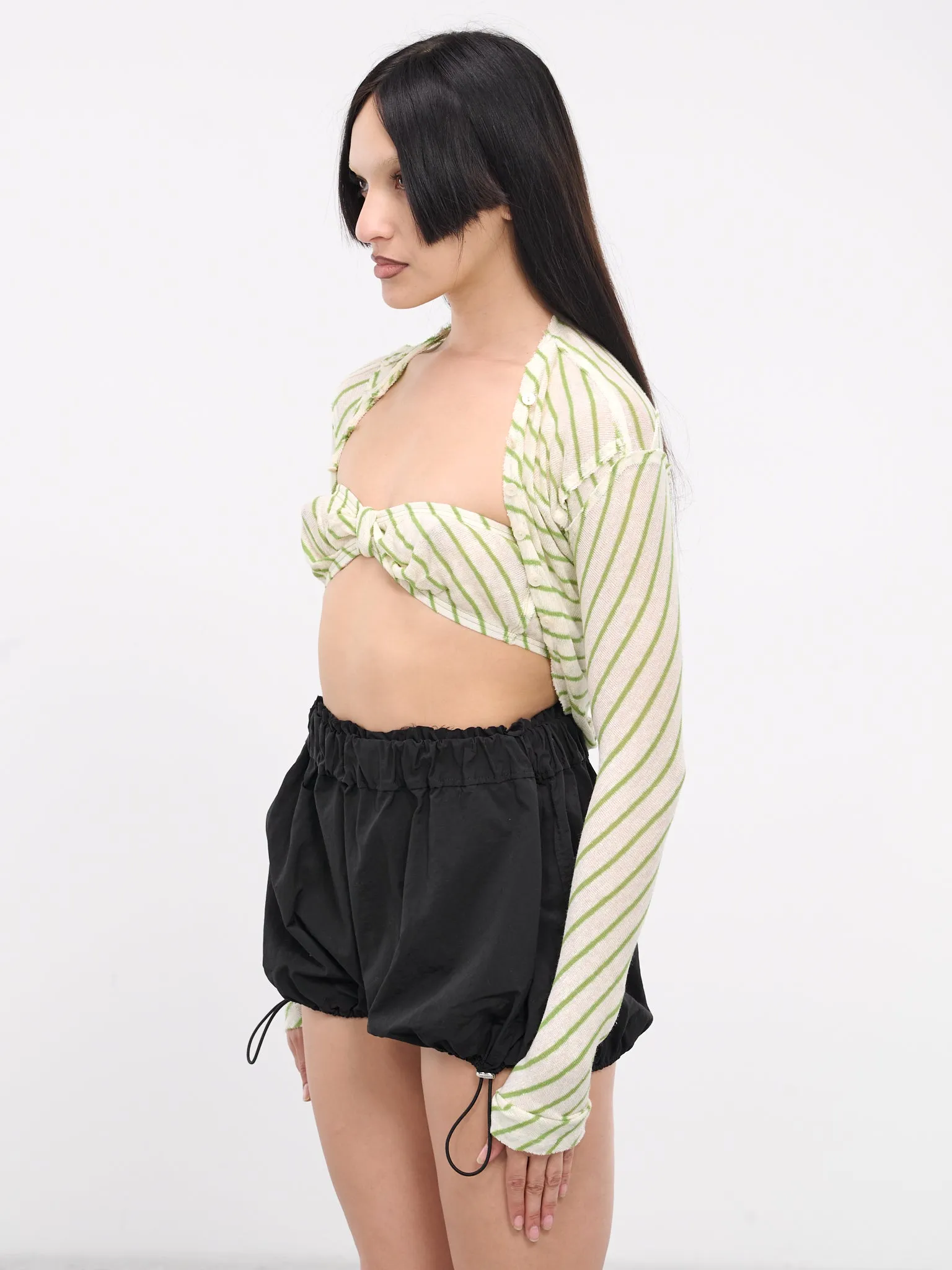 Striper Bolero Cardigan (BOLERO-GREEN-WHITE-STRIPE) sold by lorenzo product image thumbnail 2