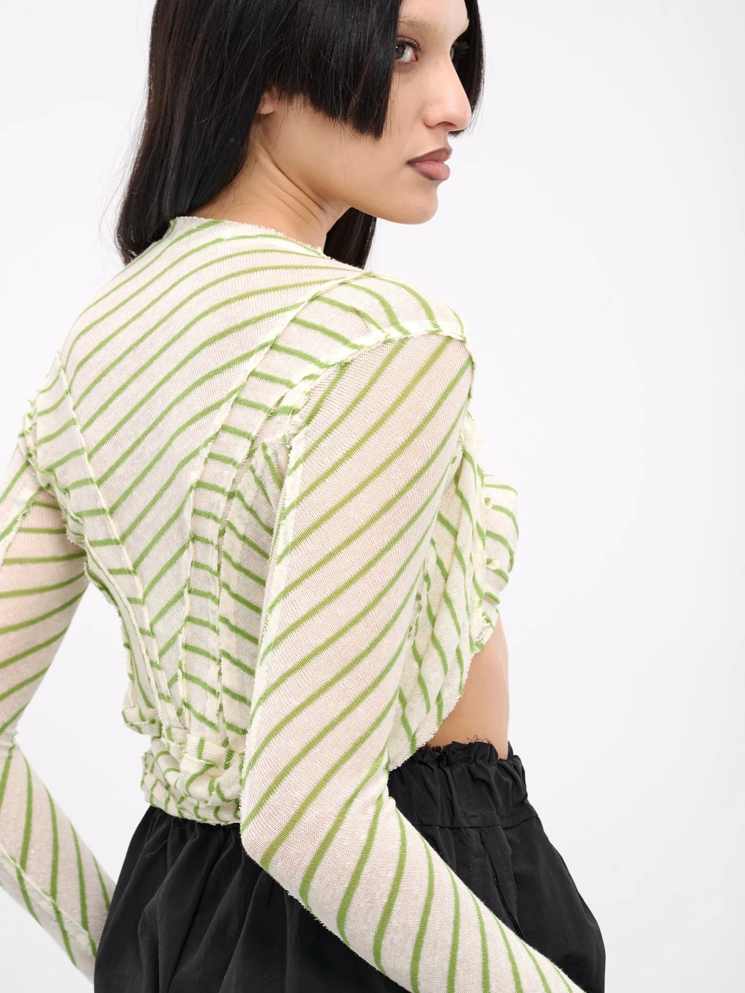 Striper Bolero Cardigan (BOLERO-GREEN-WHITE-STRIPE) sold by lorenzo product image thumbnail 5