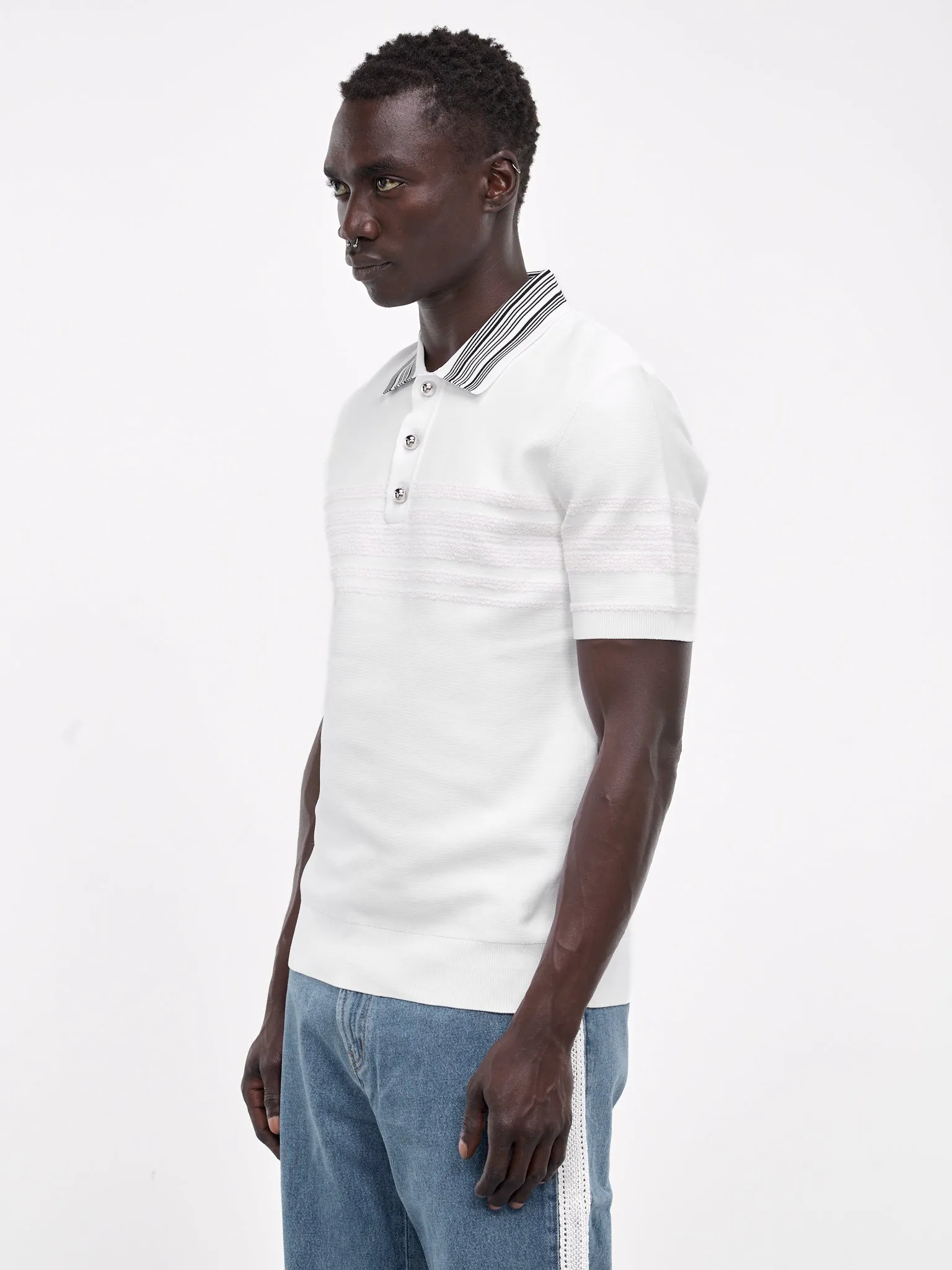 Dawn Knit Polo Shirt (MS24KN11-PL01-000-WHITE-IVORY) sold by lorenzo product image thumbnail 2
