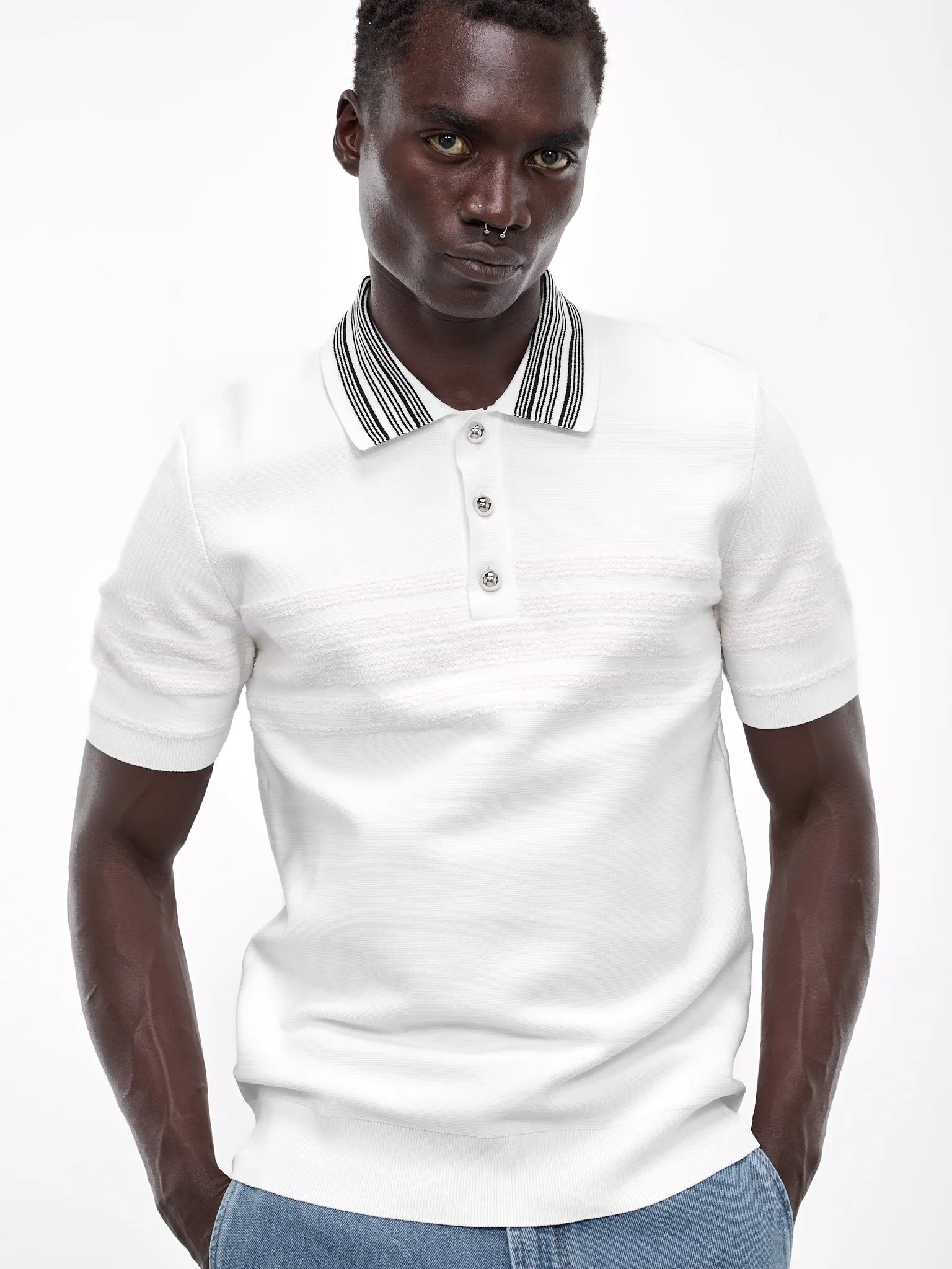Dawn Knit Polo Shirt (MS24KN11-PL01-000-WHITE-IVORY) sold by lorenzo product image thumbnail 4