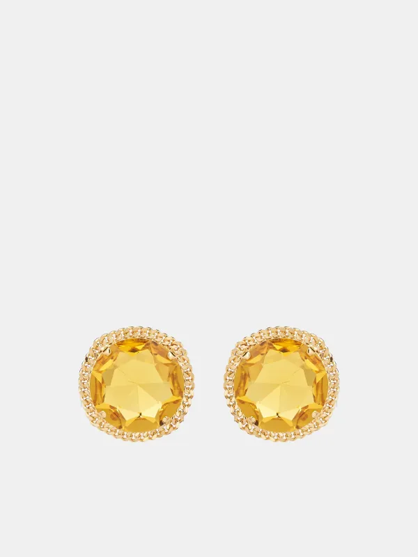 Round Cut Crystal Earrings (RR-A315133-YELLOW-GOLD) sold by lorenzo