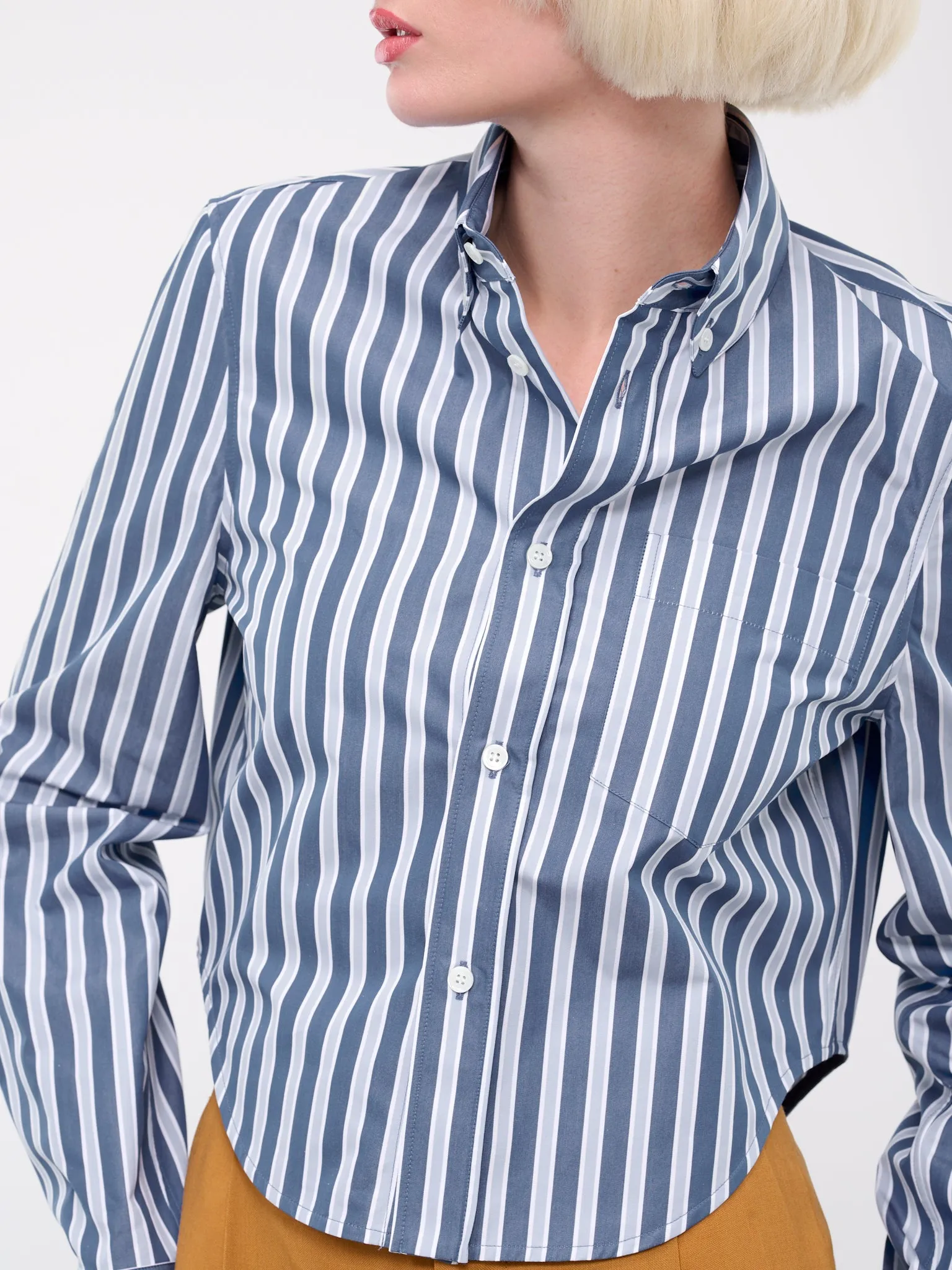 Cropped Stripe Shirt (CAMA0579S0-UTC336-BLUE-STRIPES) sold by lorenzo product image thumbnail 4