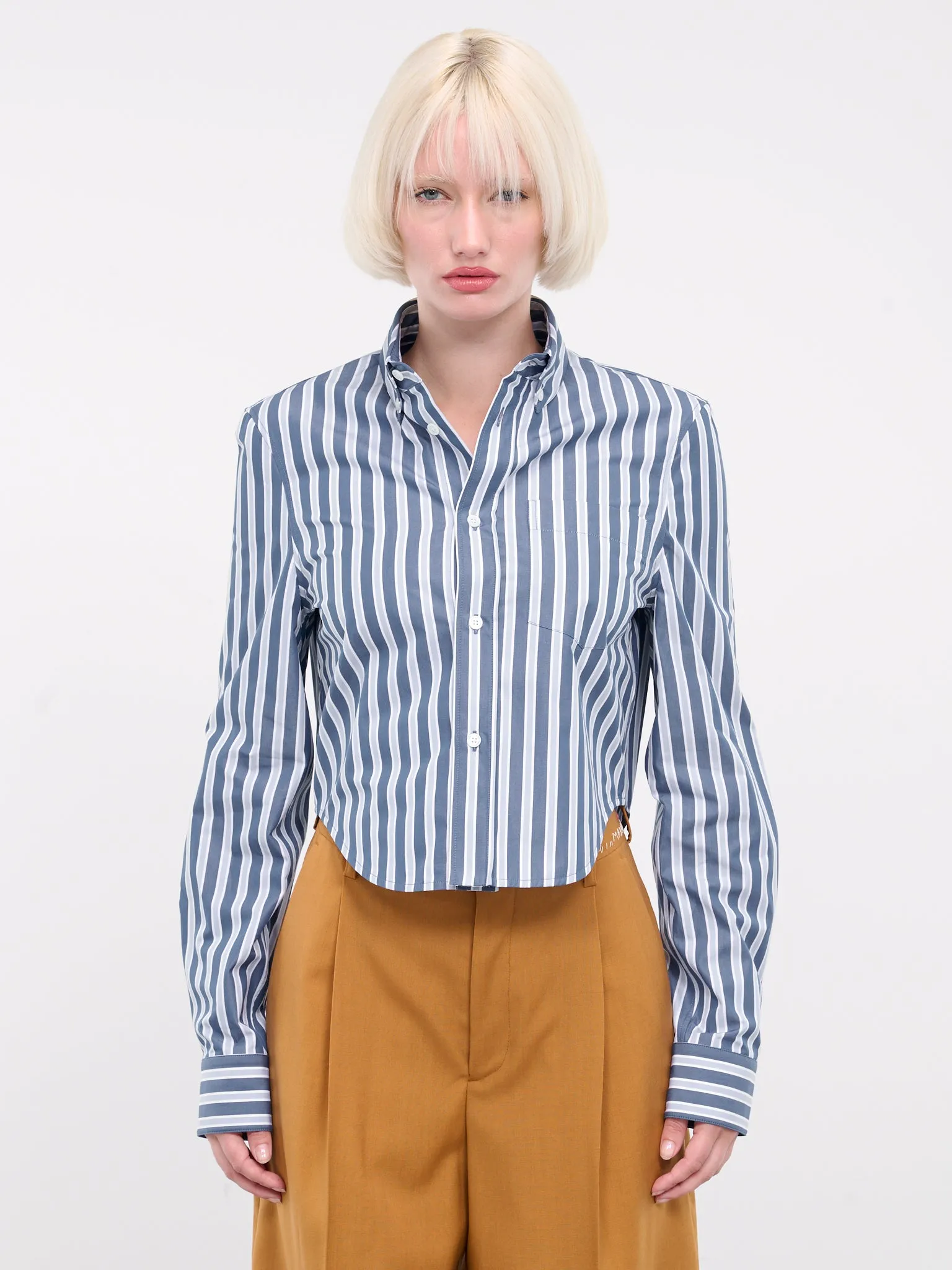 Cropped Stripe Shirt (CAMA0579S0-UTC336-BLUE-STRIPES) sold by lorenzo
