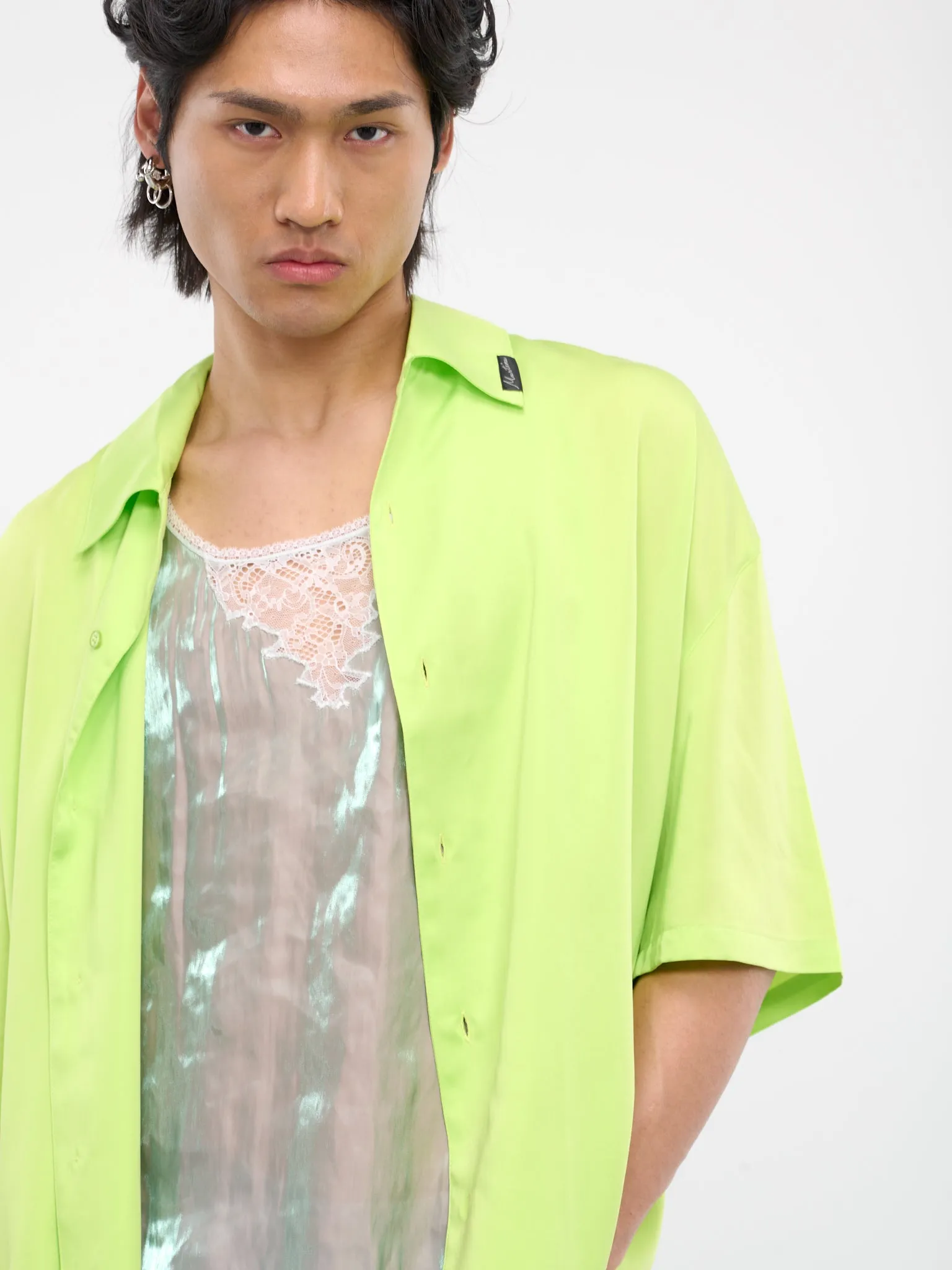 Lime Button-Up Camisole Shirt (426-LIMIRR-LIME-IRRIDESCENT) sold by lorenzo product image thumbnail 4