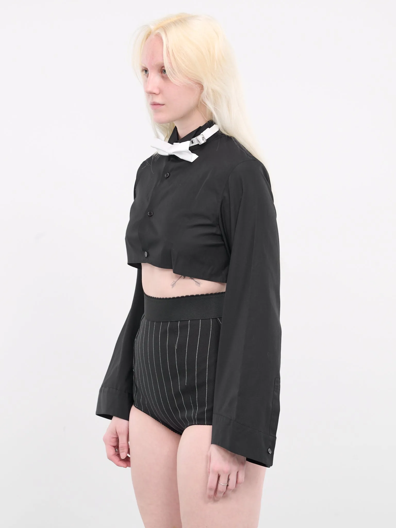 Tuxedo Cropped Blouse (3M-B007-BLACK-WHITE) sold by lorenzo product image thumbnail 2