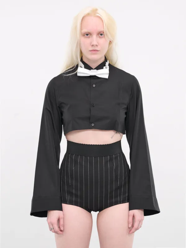 Tuxedo Cropped Blouse (3M-B007-BLACK-WHITE) sold by lorenzo
