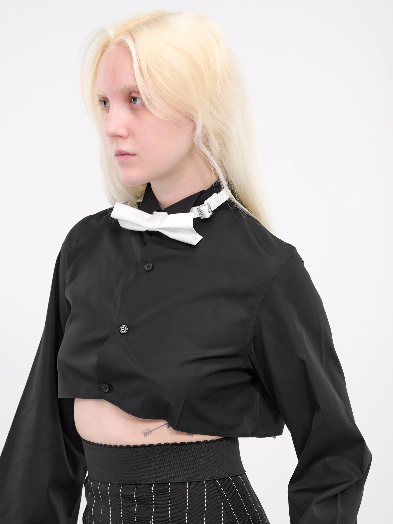 Tuxedo Cropped Blouse (3M-B007-BLACK-WHITE) sold by lorenzo product image thumbnail 4