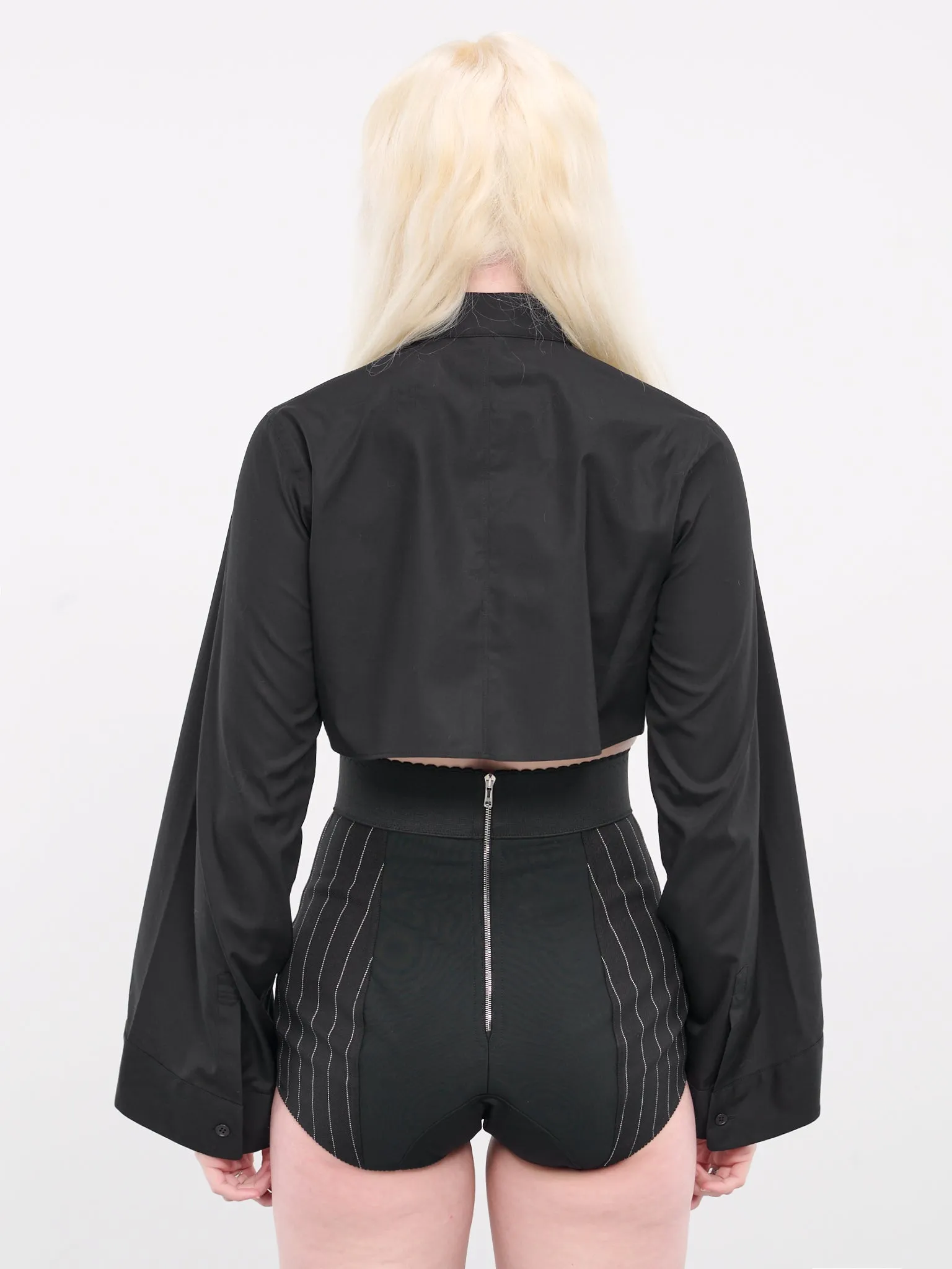 Tuxedo Cropped Blouse (3M-B007-BLACK-WHITE) sold by lorenzo product image thumbnail 3