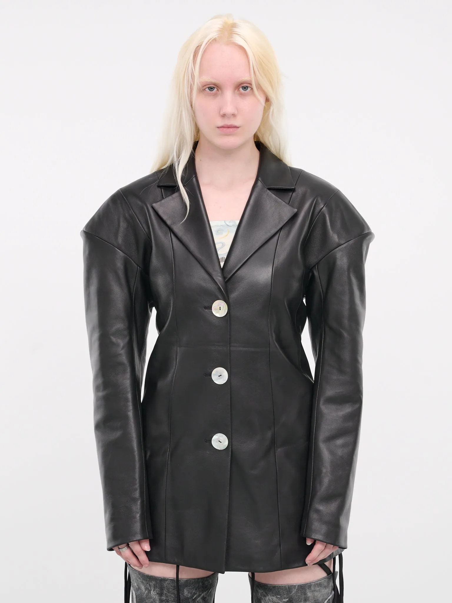 Belted Leather Blazer (S24O1001-BLACK) sold by lorenzo