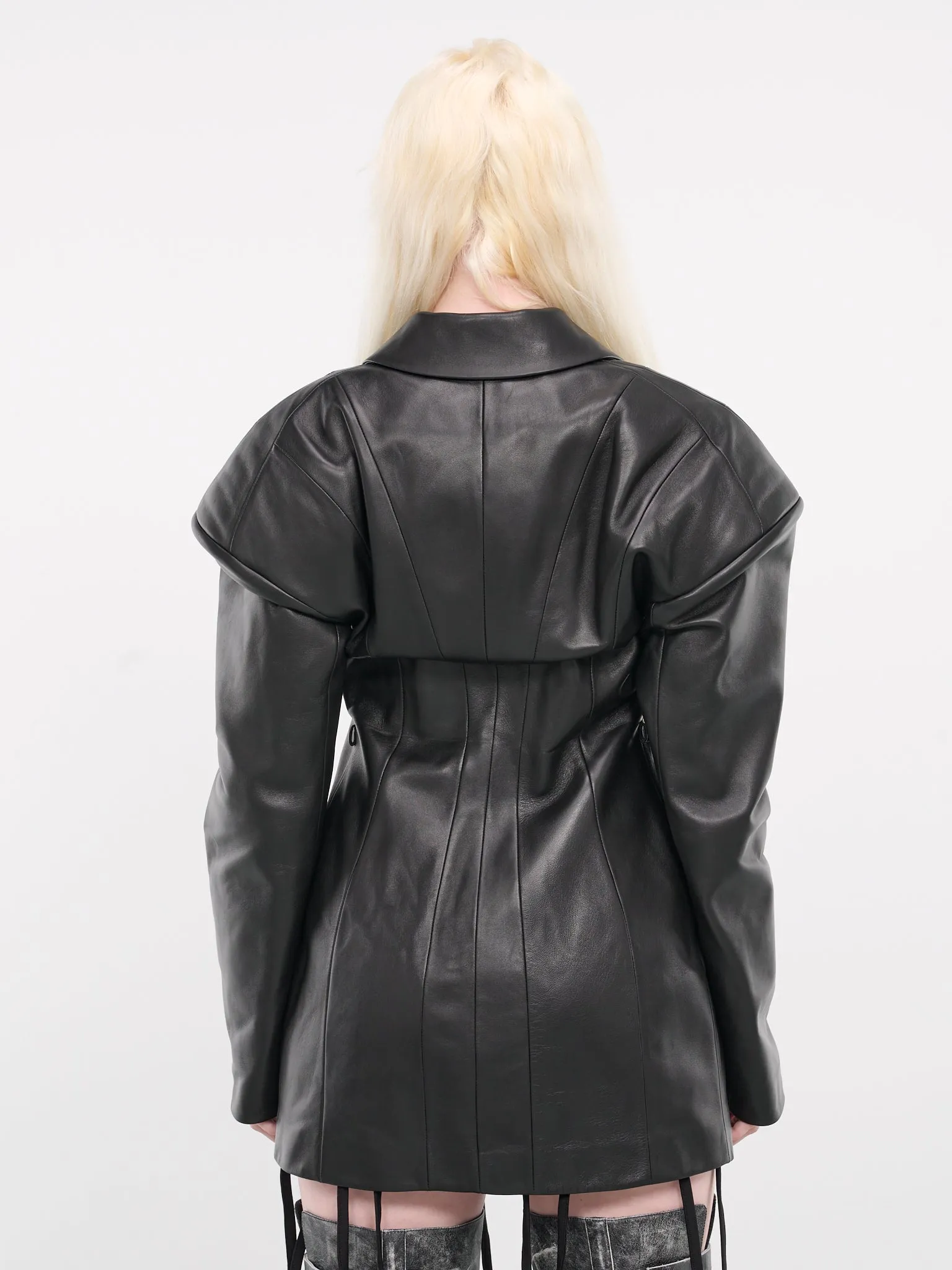 Belted Leather Blazer (S24O1001-BLACK) sold by lorenzo product image thumbnail 3