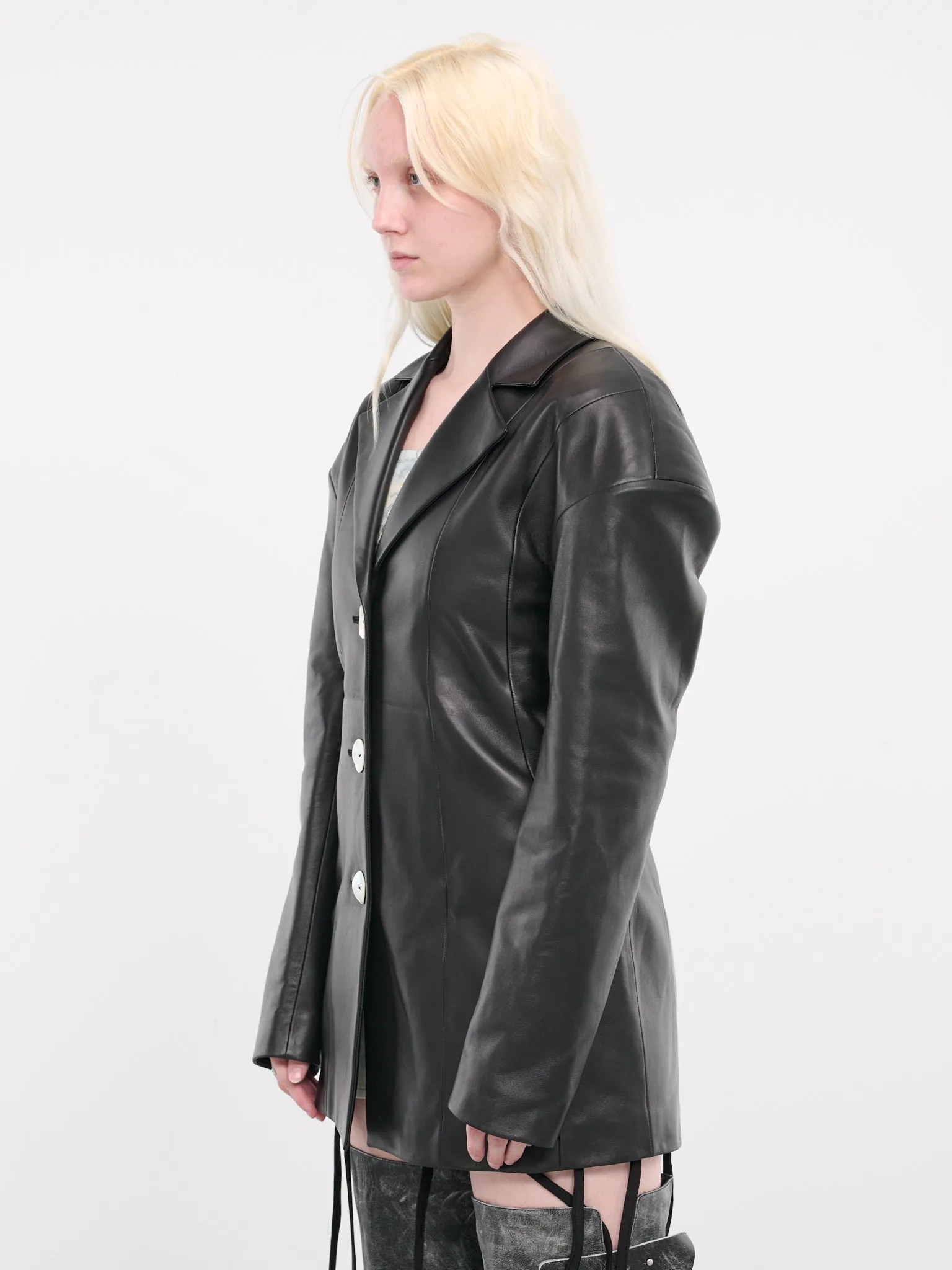 Belted Leather Blazer (S24O1001-BLACK) sold by lorenzo product image thumbnail 2