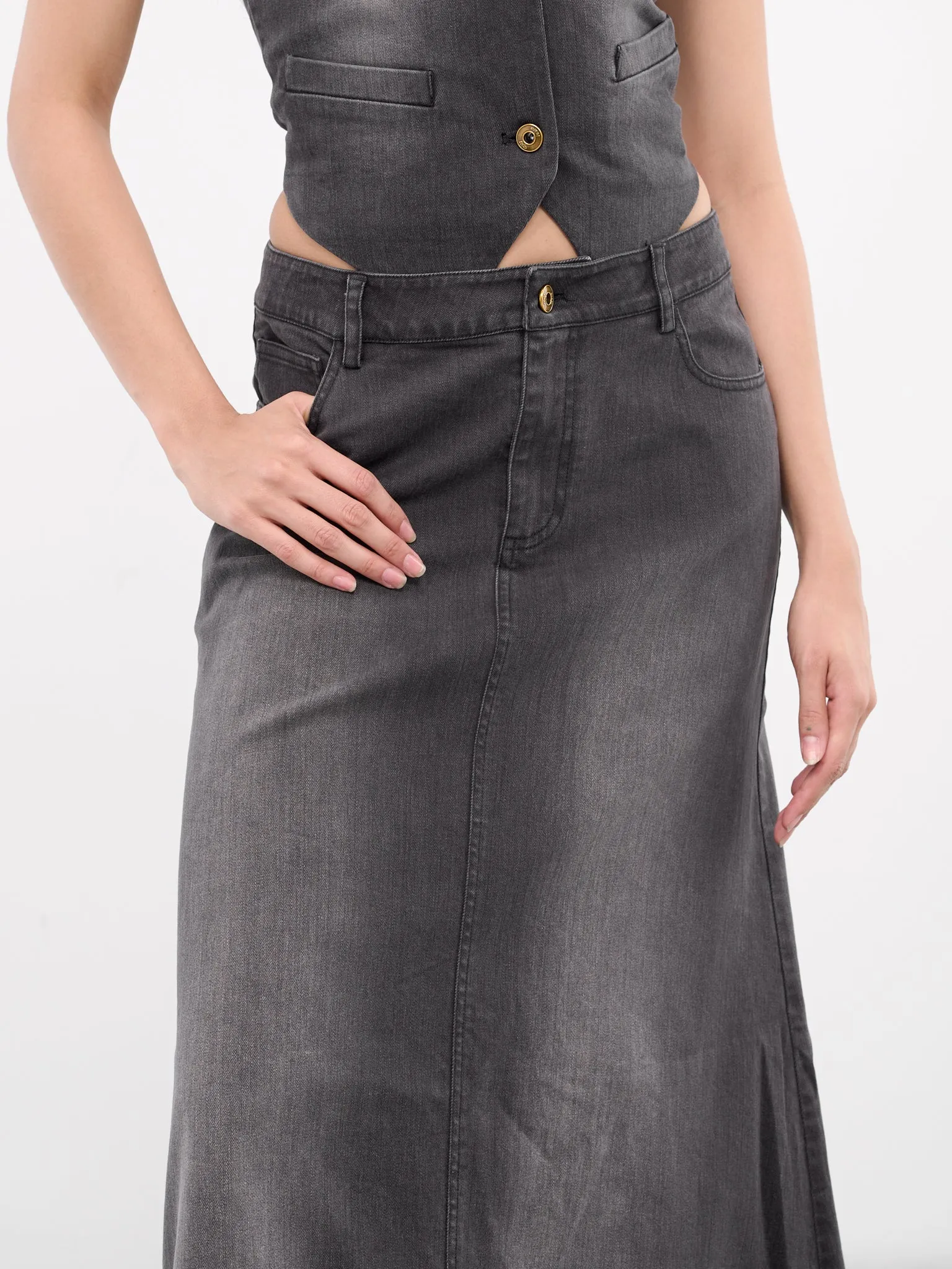 Denim Washed Long Skirt (SK-08BK-BLACK) sold by lorenzo product image thumbnail 5