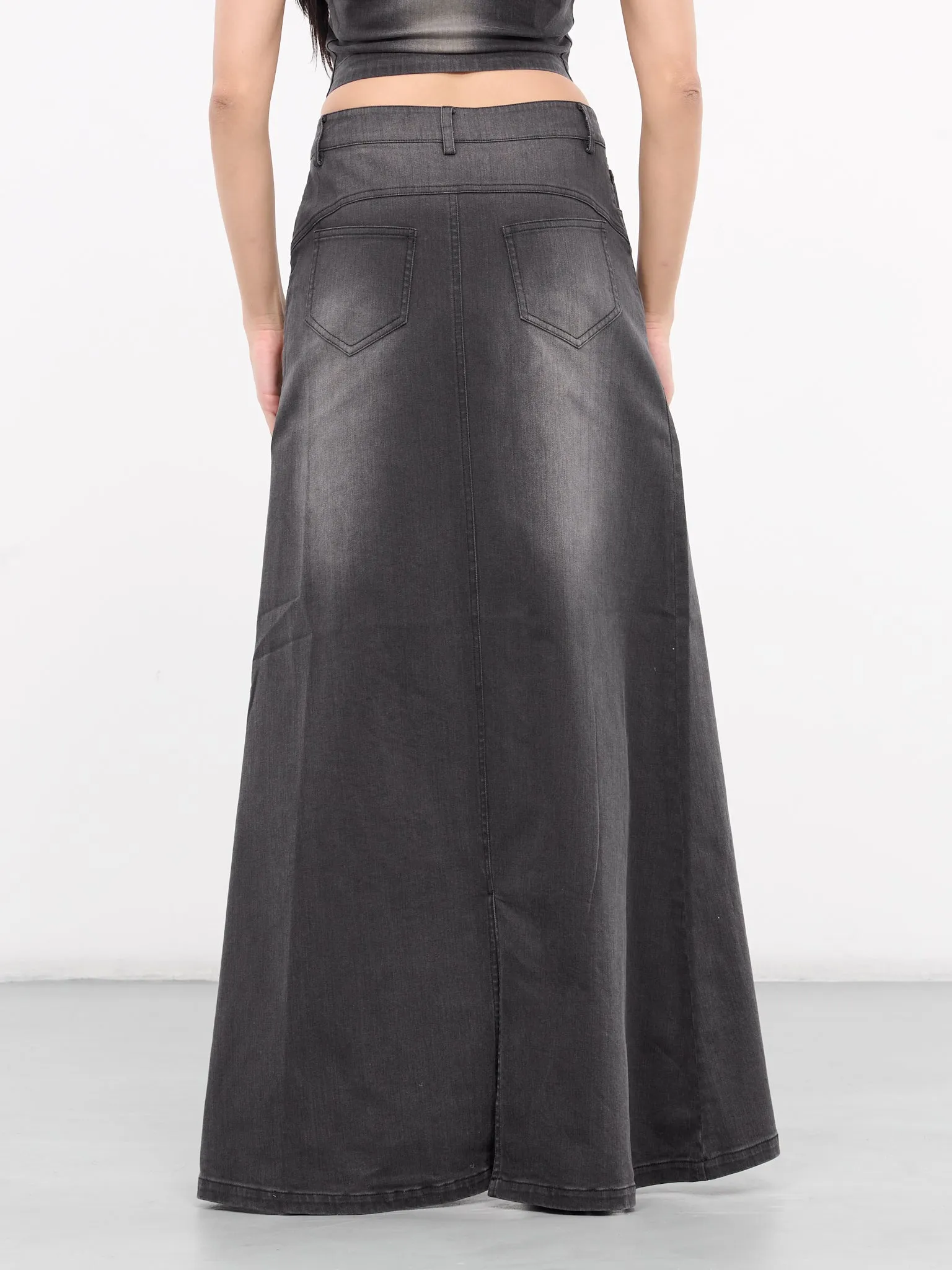 Denim Washed Long Skirt (SK-08BK-BLACK) sold by lorenzo product image thumbnail 3