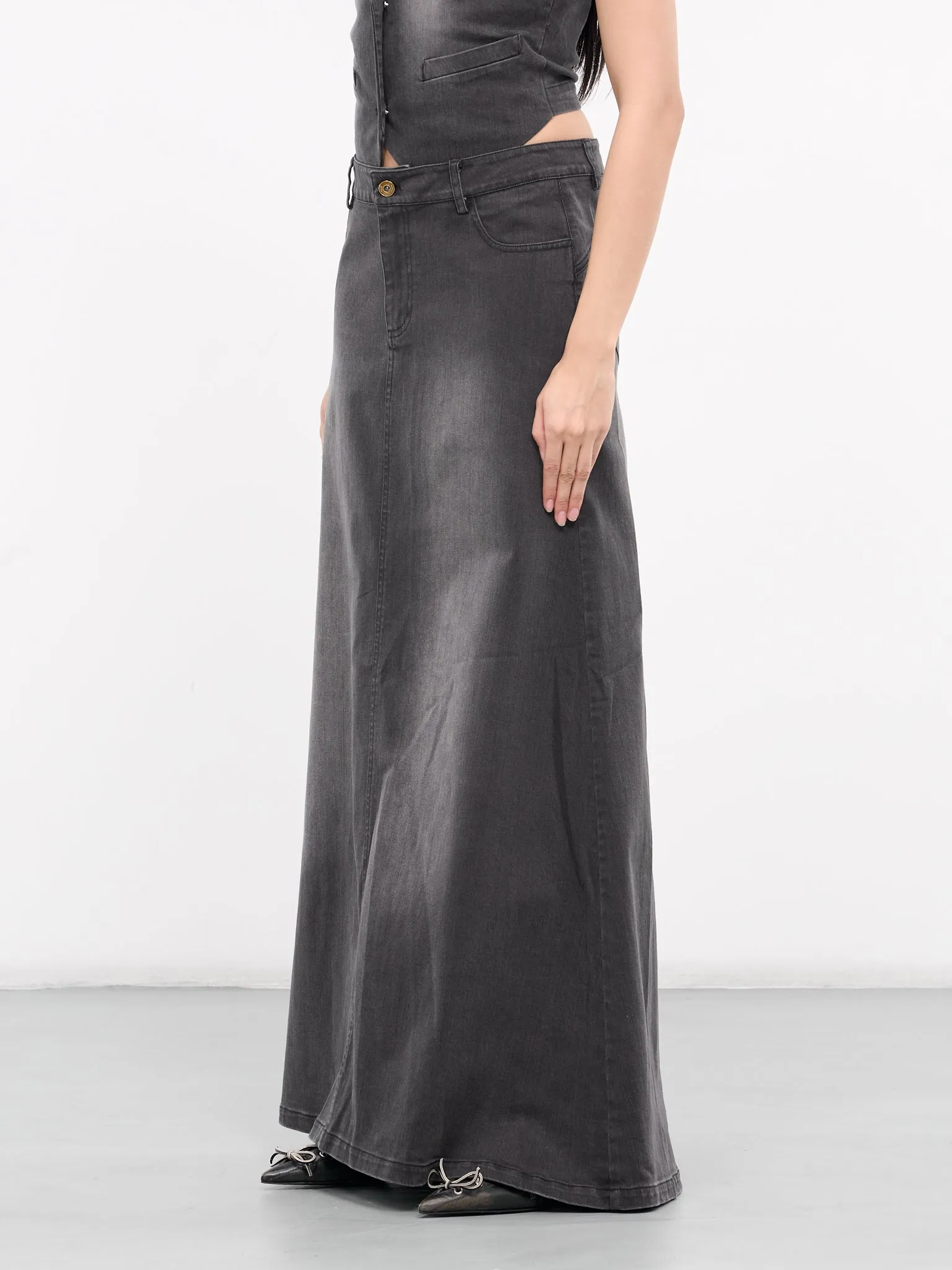 Denim Washed Long Skirt (SK-08BK-BLACK) sold by lorenzo product image thumbnail 2