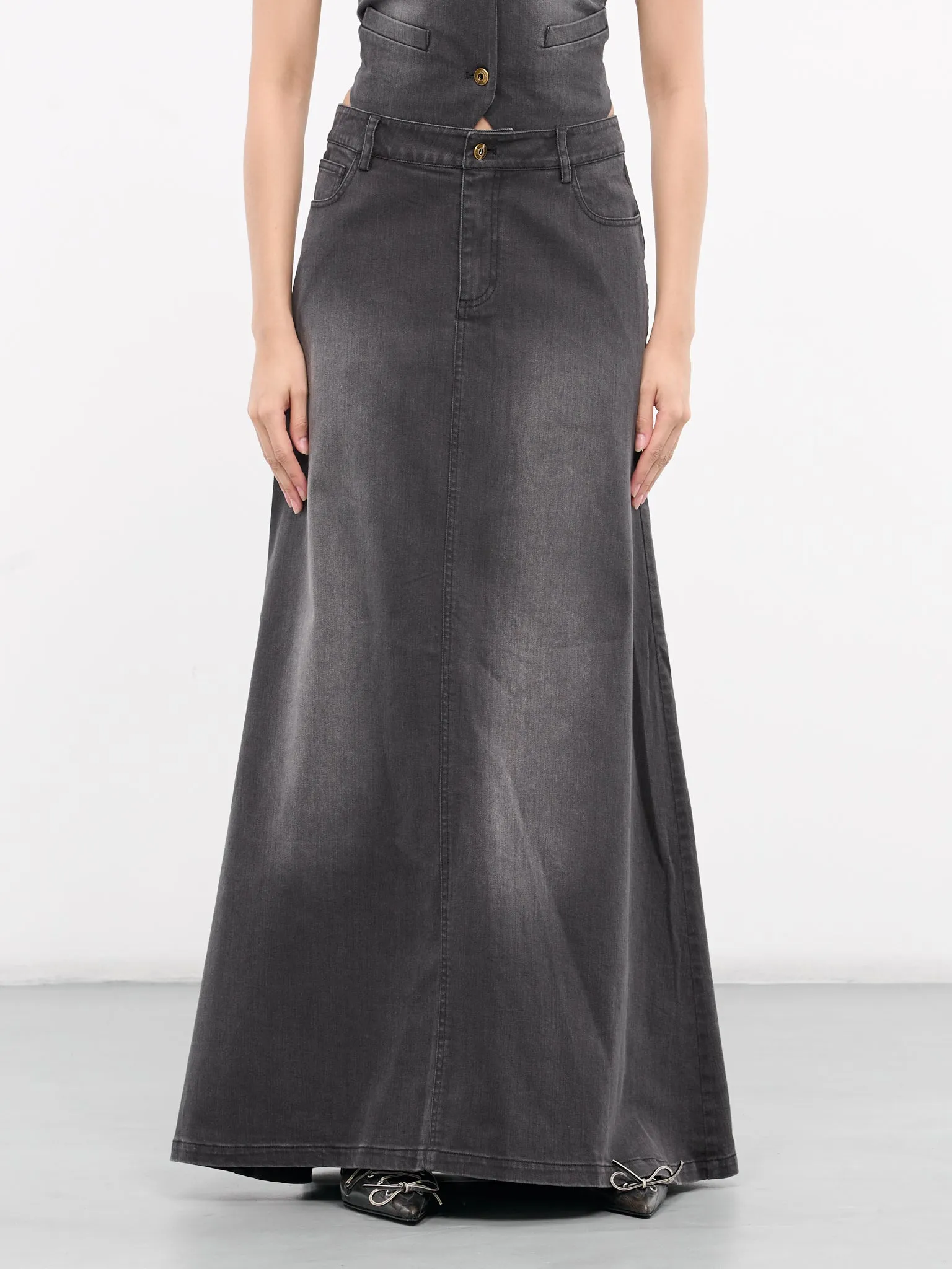 Denim Washed Long Skirt (SK-08BK-BLACK) sold by lorenzo