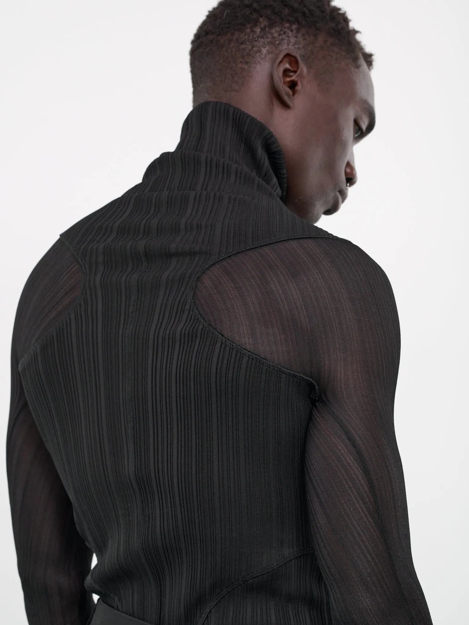Rib-Knit Sheer Top (24P2TO05411087-BLACK) sold by lorenzo product image thumbnail 5