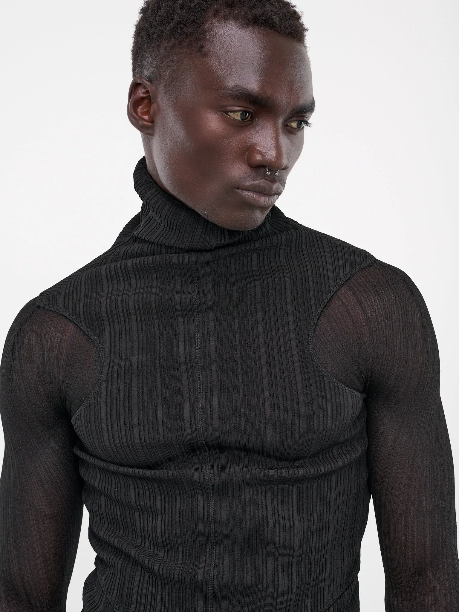Rib-Knit Sheer Top (24P2TO05411087-BLACK) sold by lorenzo product image thumbnail 4