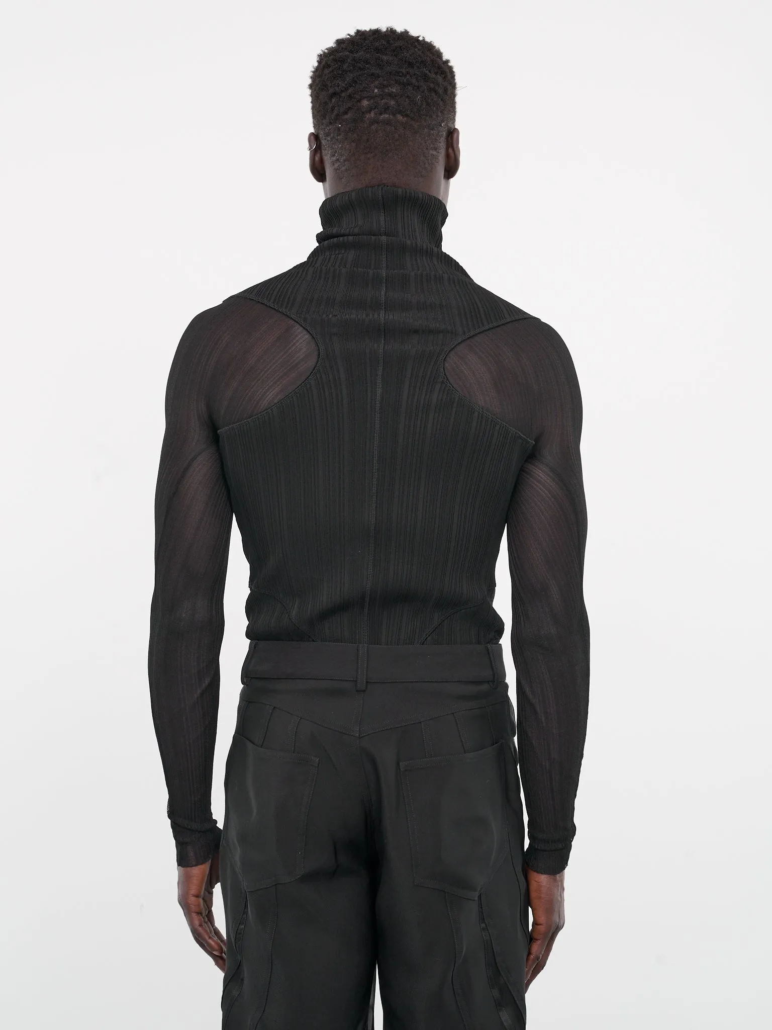 Rib-Knit Sheer Top (24P2TO05411087-BLACK) sold by lorenzo product image thumbnail 3