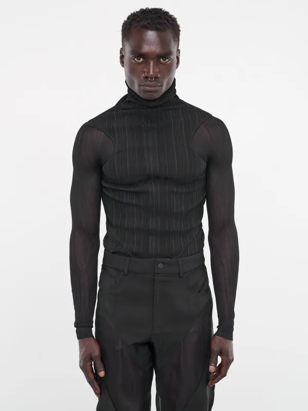 Rib-Knit Sheer Top (24P2TO05411087-BLACK) made by Mugler