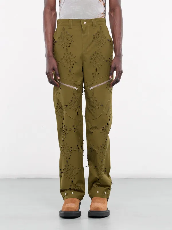 Laser-Slashed Flower Trousers (T08-YELLOW-GREEN) sold by lorenzo