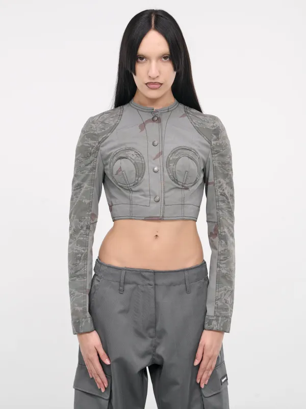 Regenerated Camo Crop Jacket (WJA043-DWOV0017-DARK-GREY) sold by lorenzo