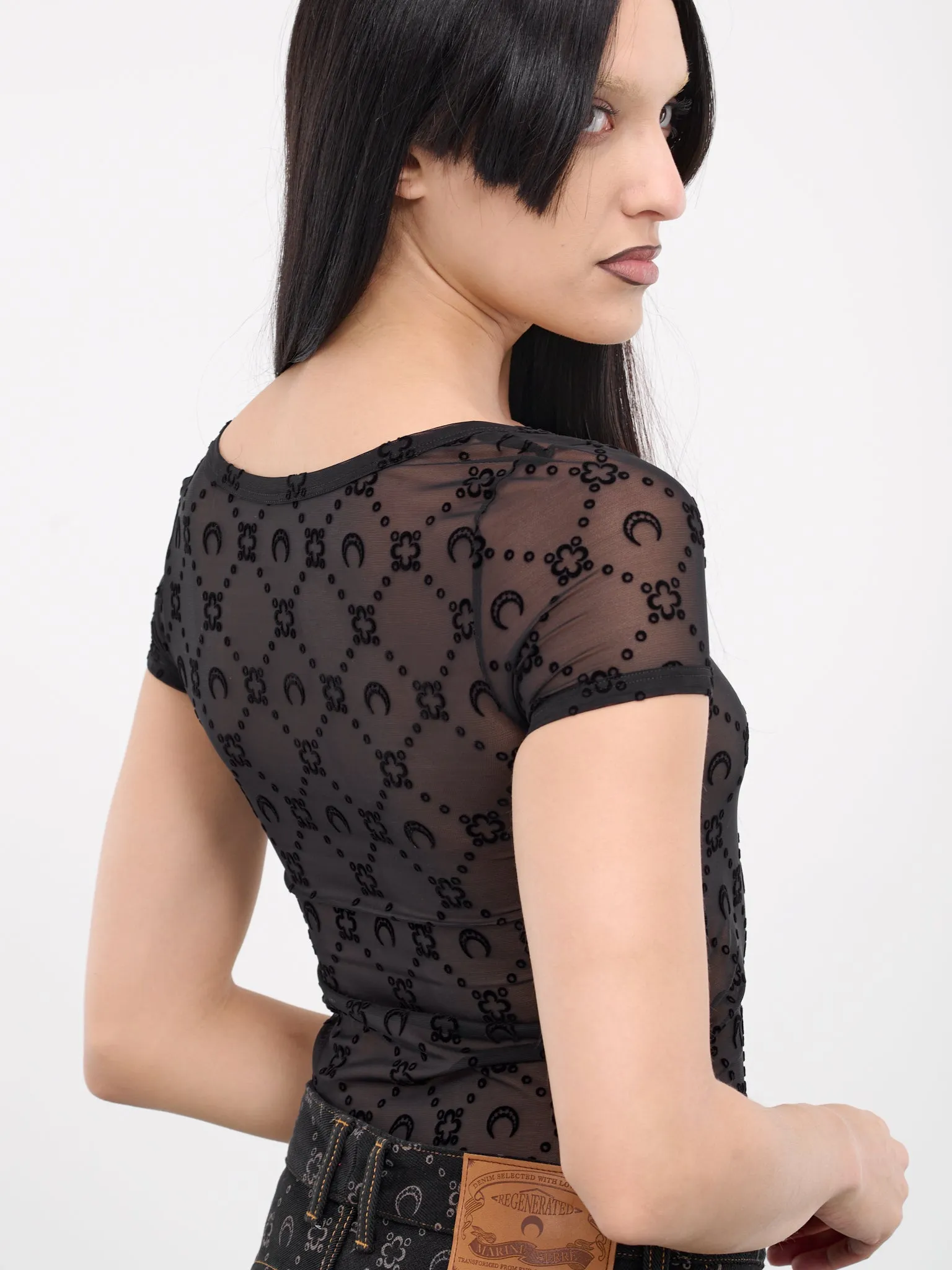 Monogram Mesh Fitted Top (WTO389-CJER0005-BLACK) sold by lorenzo product image thumbnail 5