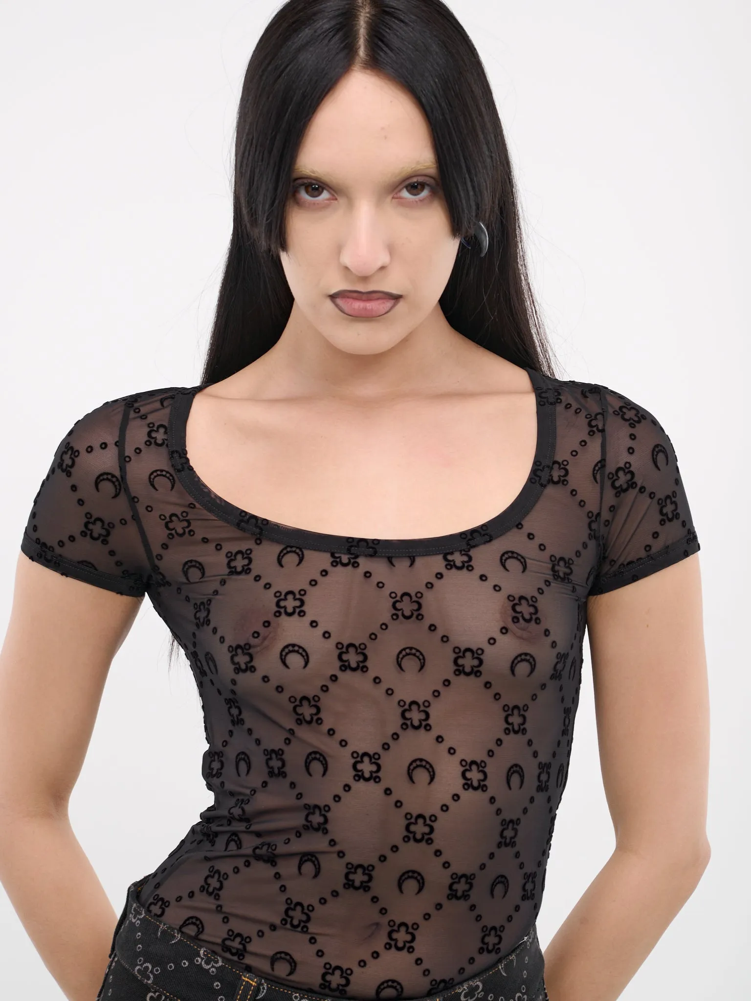 Monogram Mesh Fitted Top (WTO389-CJER0005-BLACK) sold by lorenzo product image thumbnail 4