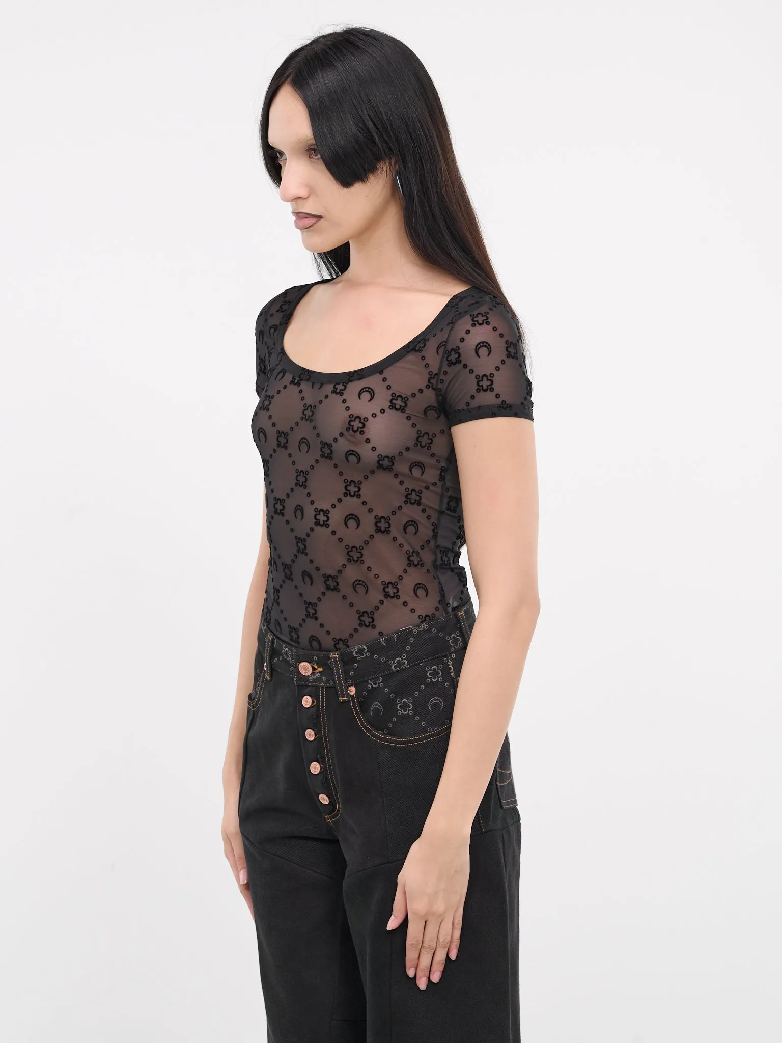 Monogram Mesh Fitted Top (WTO389-CJER0005-BLACK) sold by lorenzo product image thumbnail 2