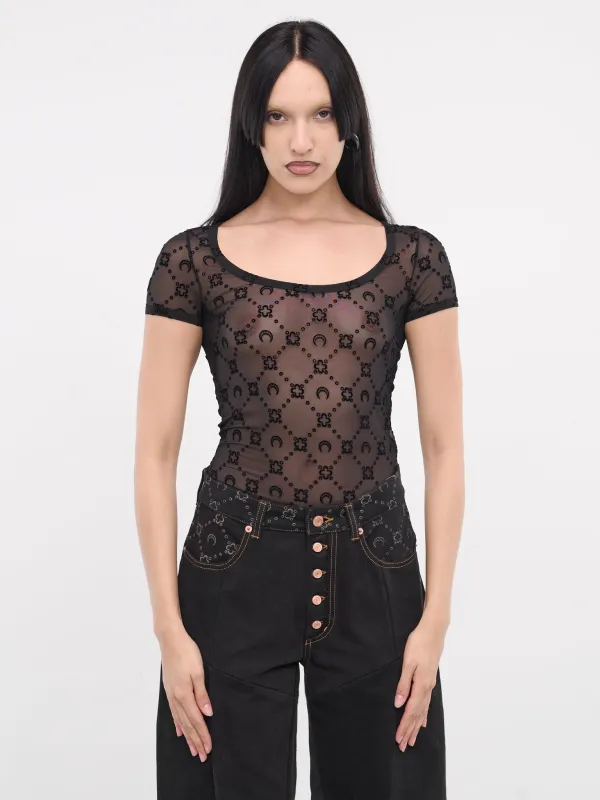Monogram Mesh Fitted Top (WTO389-CJER0005-BLACK) sold by lorenzo