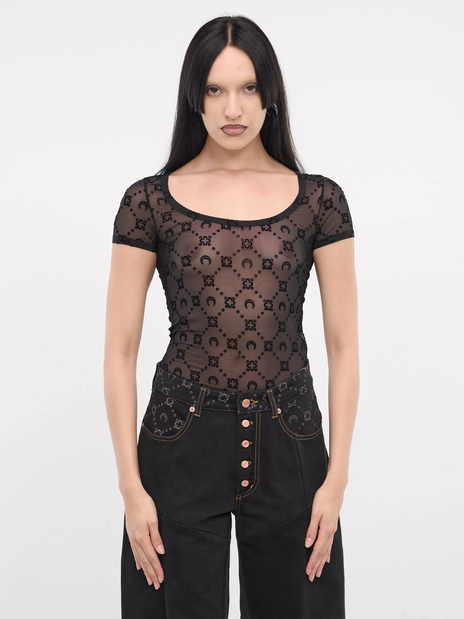 Monogram Mesh Fitted Top (WTO389-CJER0005-BLACK) sold by lorenzo
