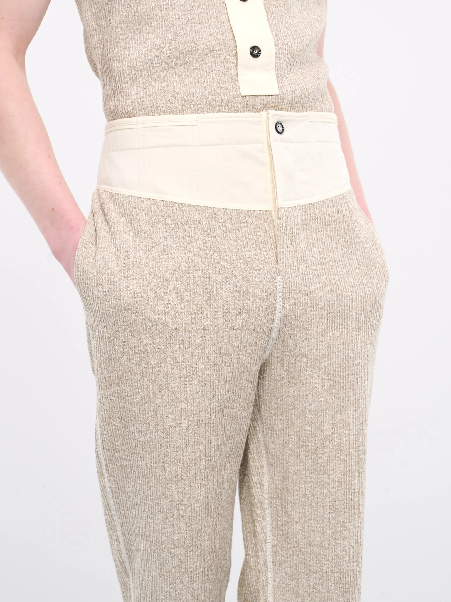 Rib-Knit Pants (779306V3WV0-2066-BEIGE-WHITE) sold by lorenzo product image thumbnail 4